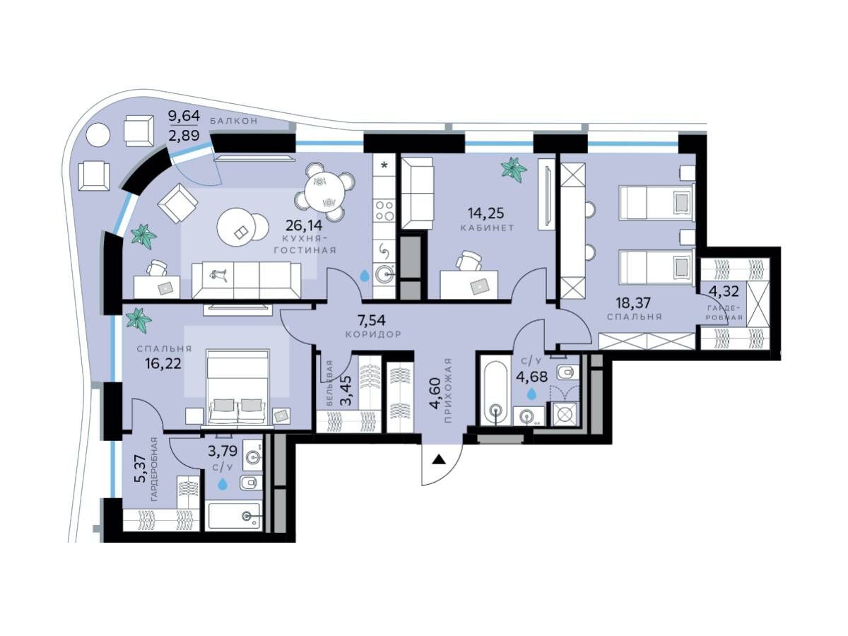 Планировка: 3-комн. квартира 111.62 м² в новостройке СберСити