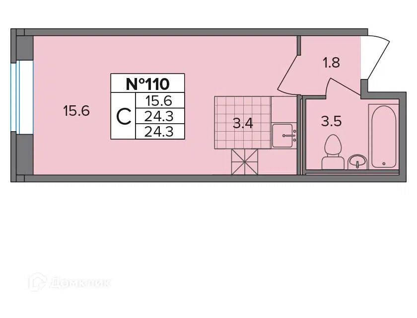 Планировка: Студия 24.30 м² в новостройке Капральский