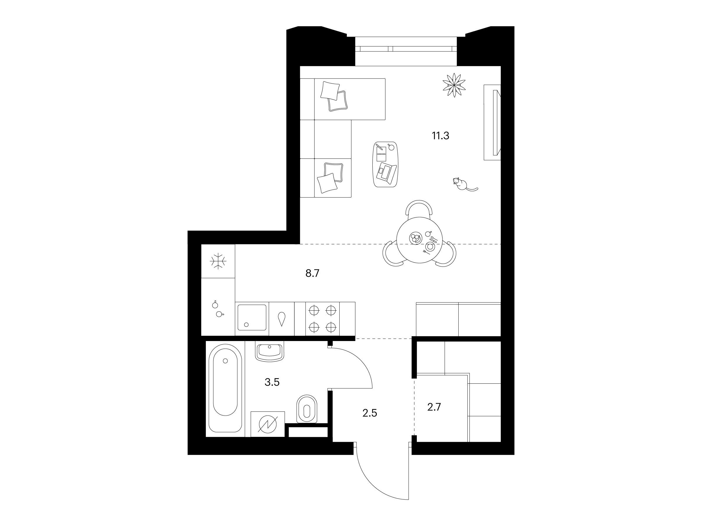 Планировка: Студия 28.70 м² в новостройке ЖК Саларьево парк