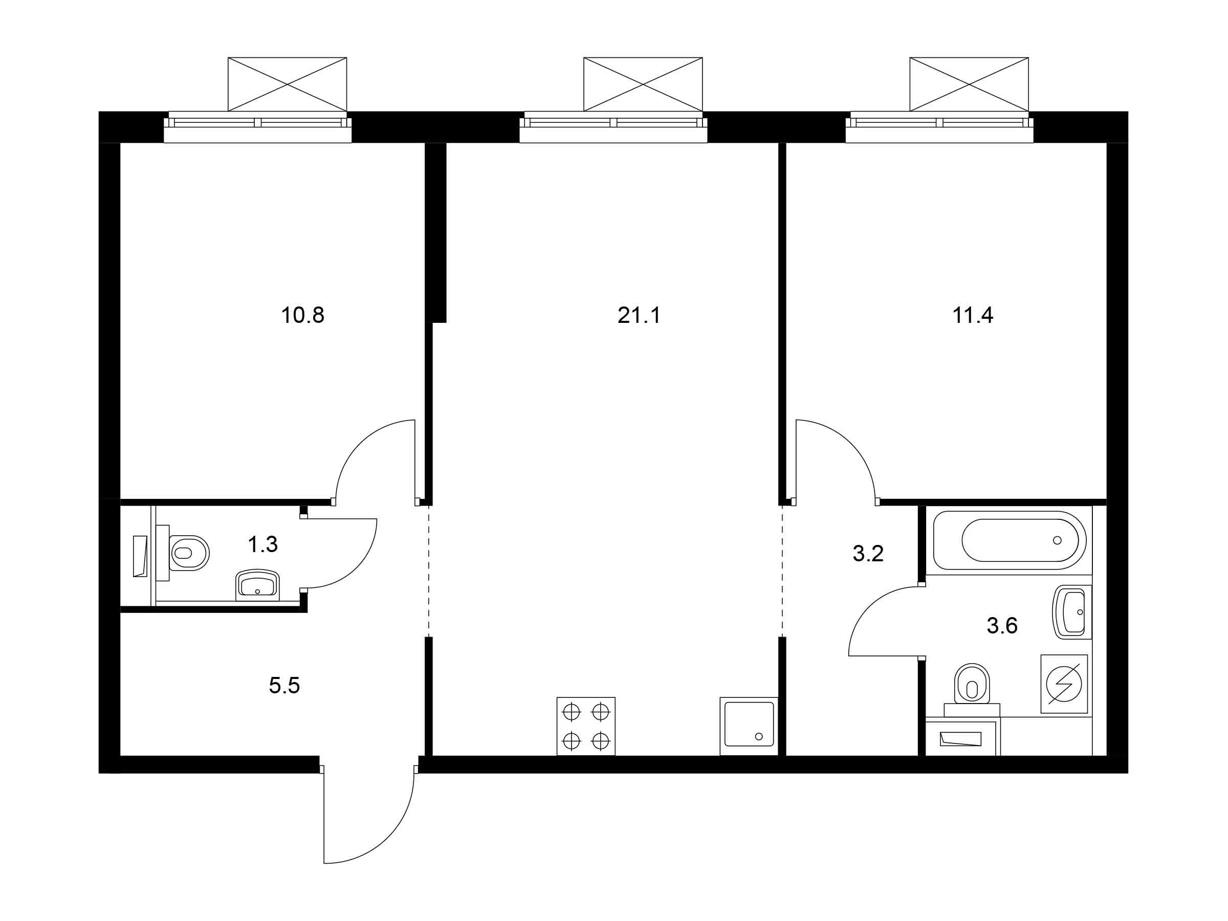 Планировка: 2-комн. квартира 56.90 м² в новостройке Первый Дубровский