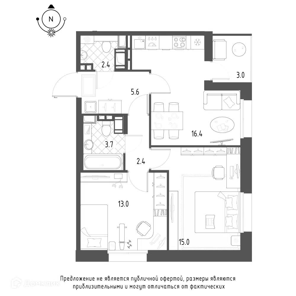 Планировка: 2-комн. квартира 60.20 м² в новостройке Зеленая Река