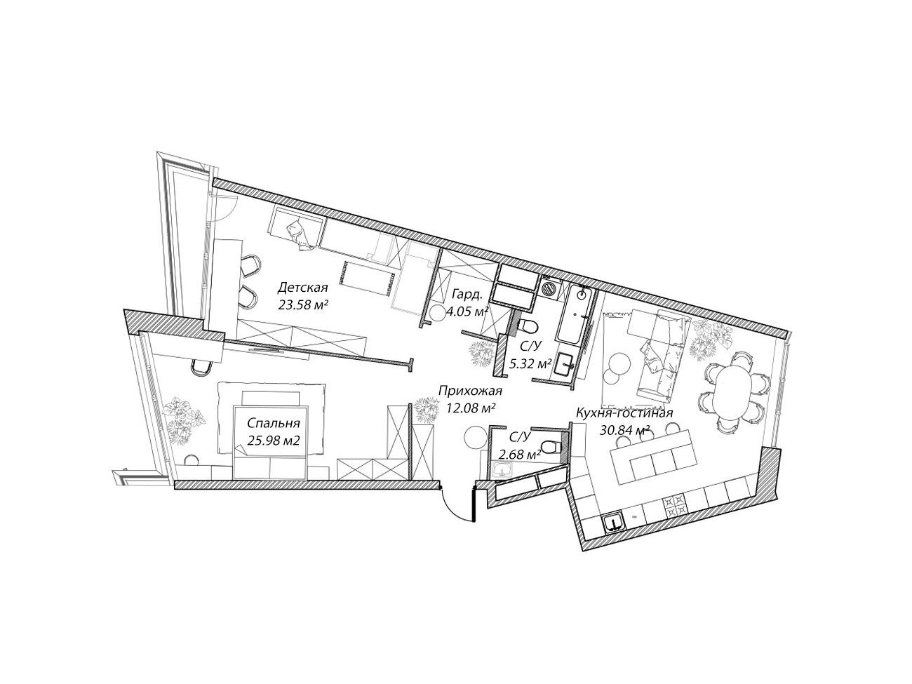 Планировка: 3-комн. квартира 104.50 м² в новостройке Рублево