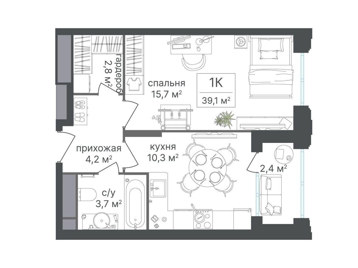Планировка: 1-комн. квартира 39.10 м² в новостройке Варшавские ворота