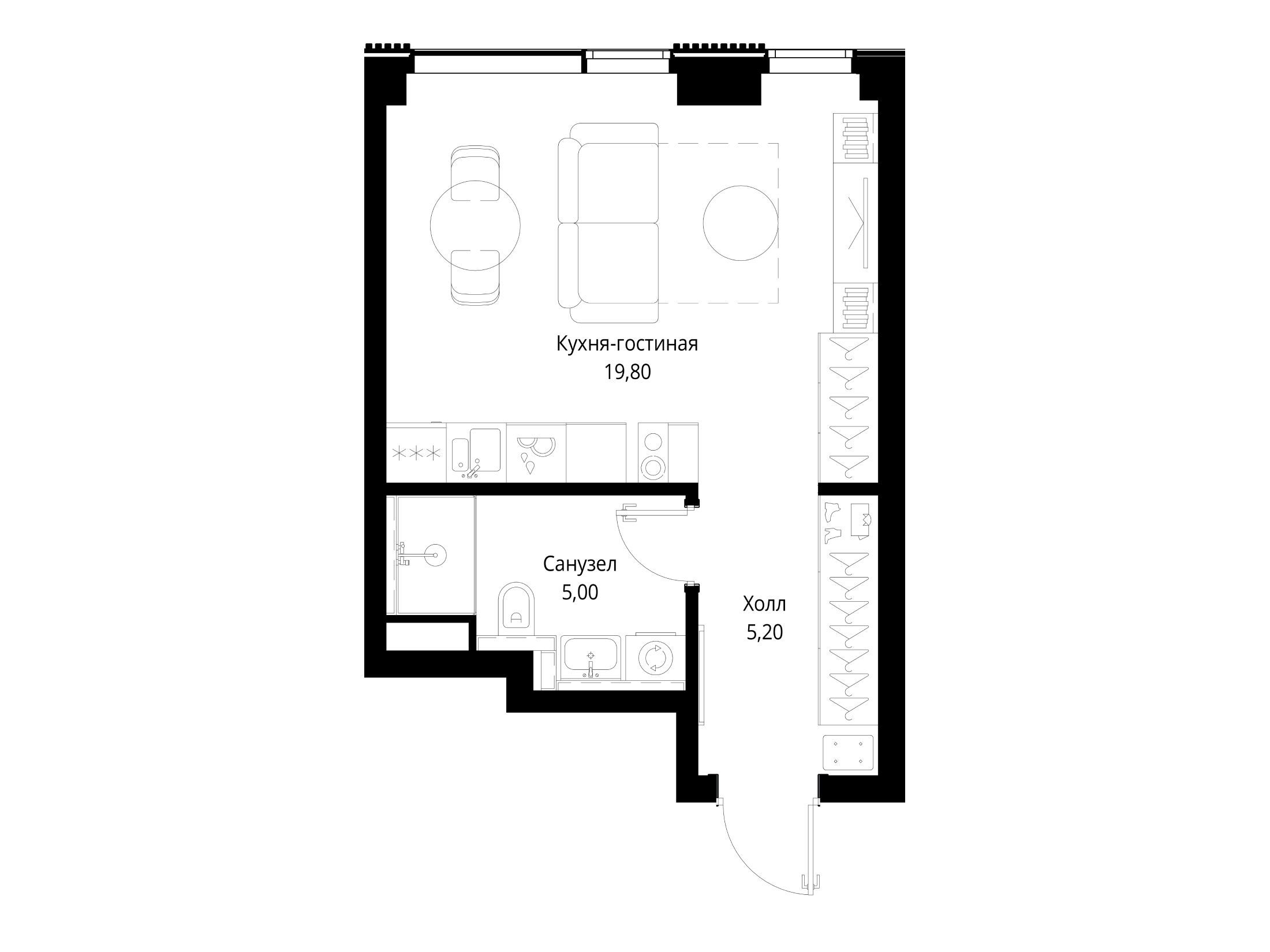 Планировка: Студия 30.00 м² в новостройке Ситидзен