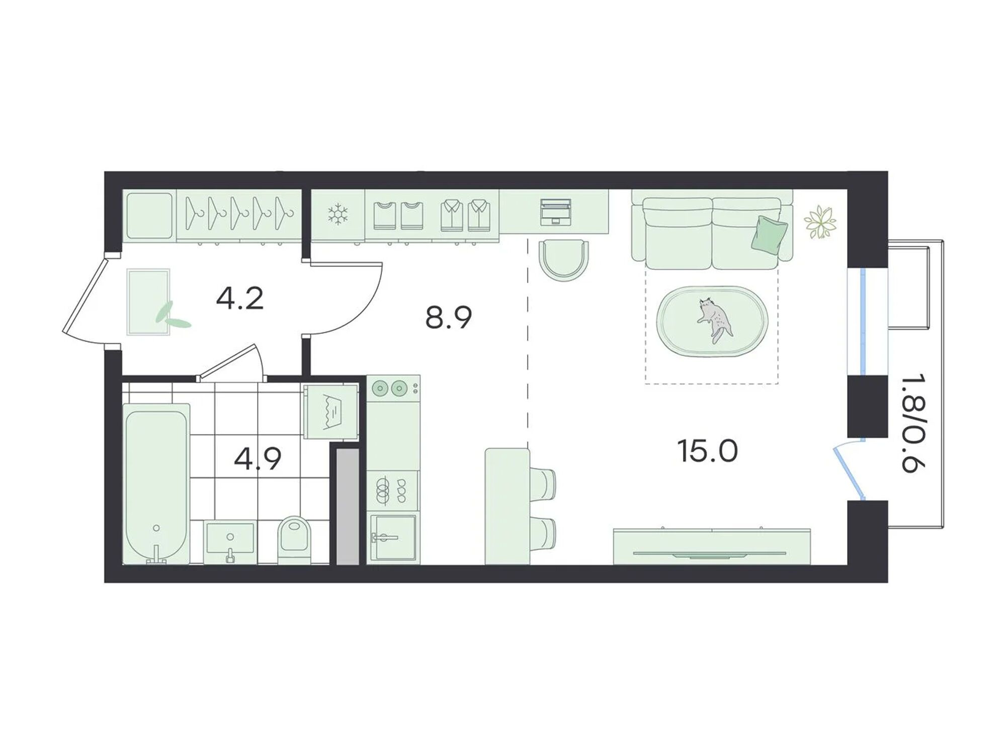 Планировка: Студия 34.20 м² в новостройке Джи Три Театральный