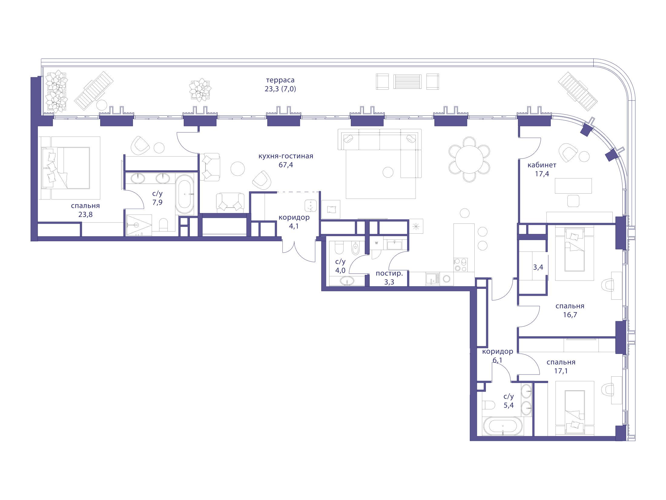 Планировка: 4-комн. квартира 193.40 м² в новостройке Татарская 35