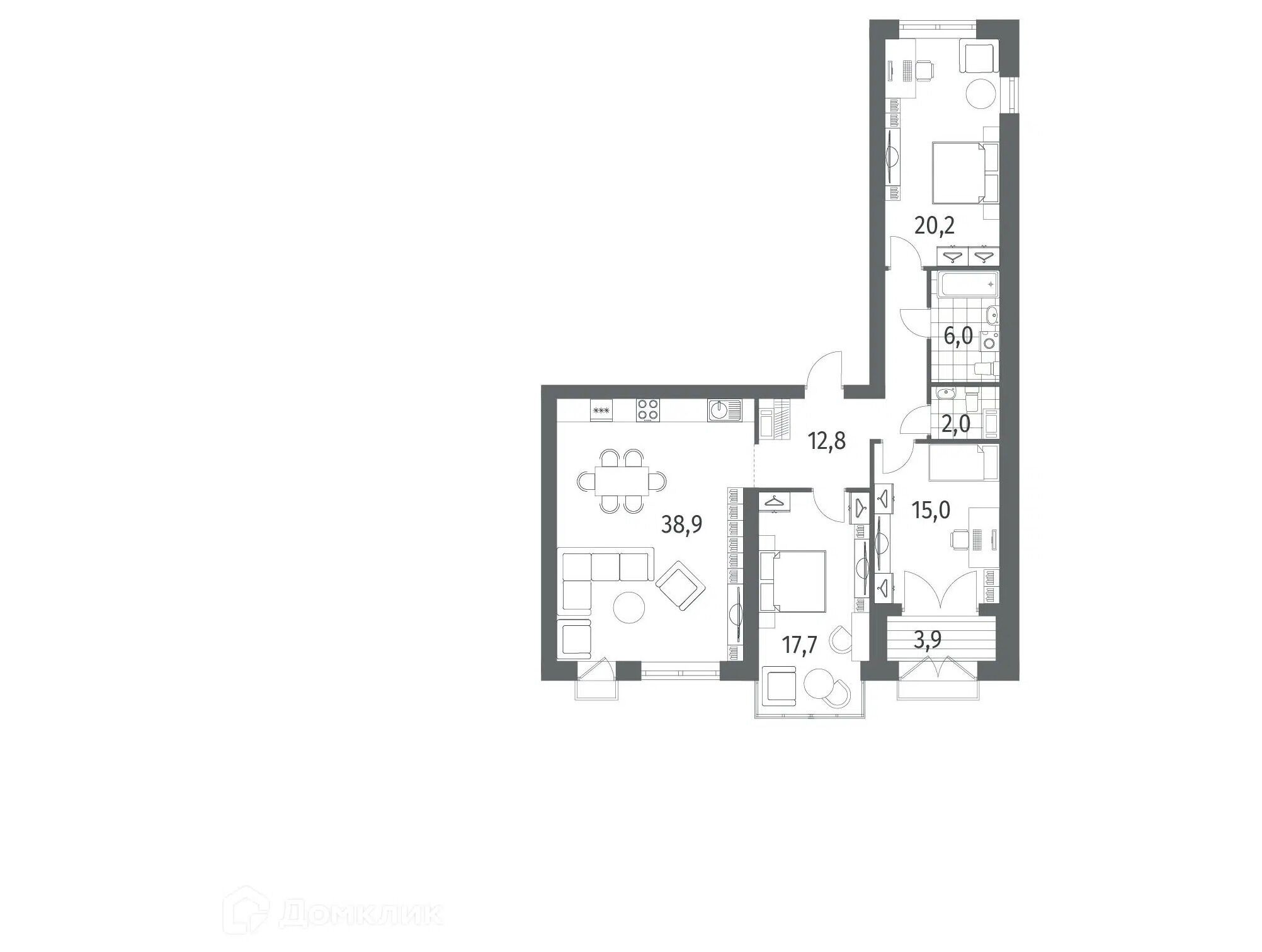 Планировка: 3-комн. квартира 114.60 м² в новостройке Наука