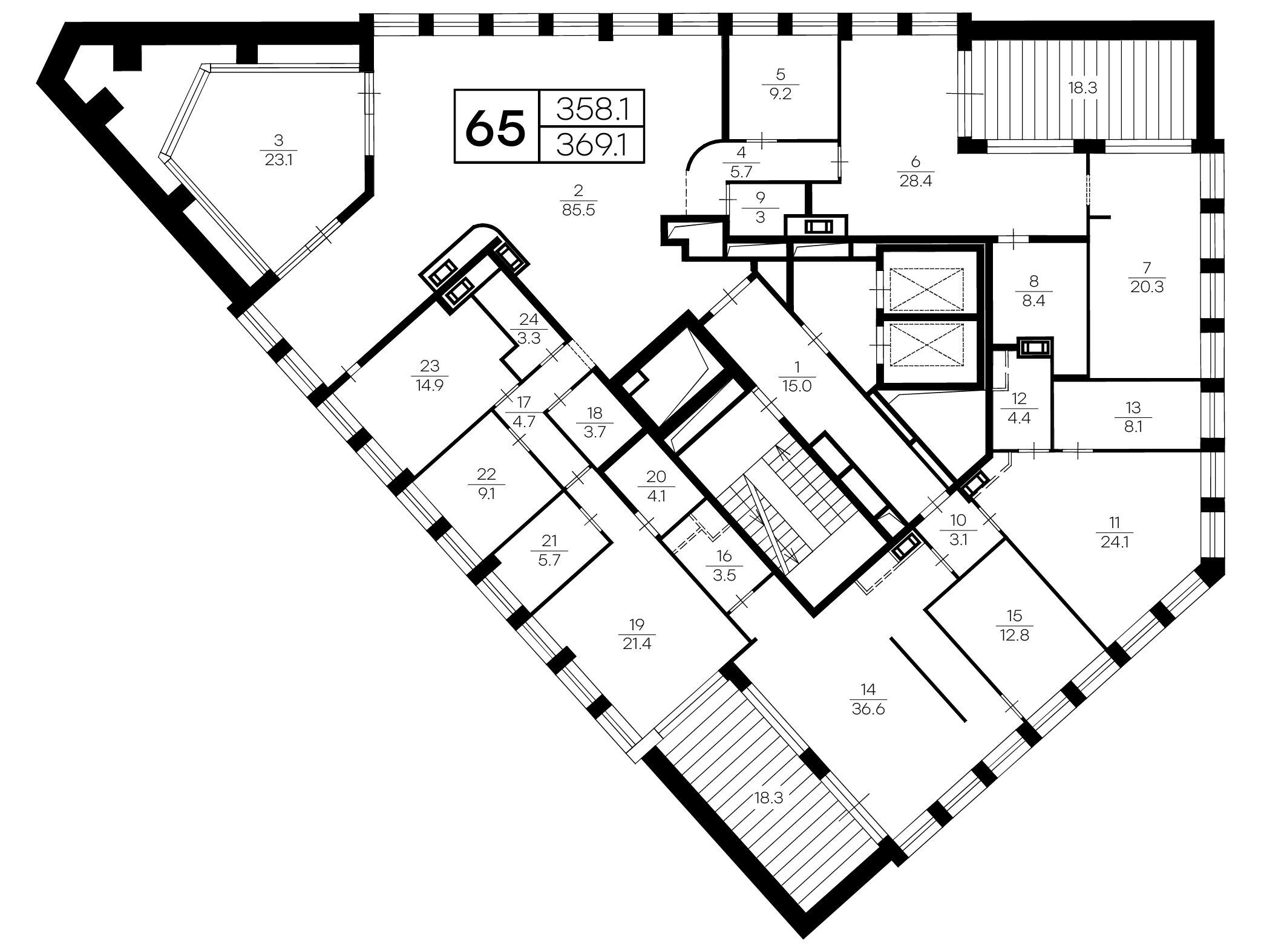 Планировка: 8-комн. квартира 369.10 м² в новостройке Глоракс Премиум Василеостровский