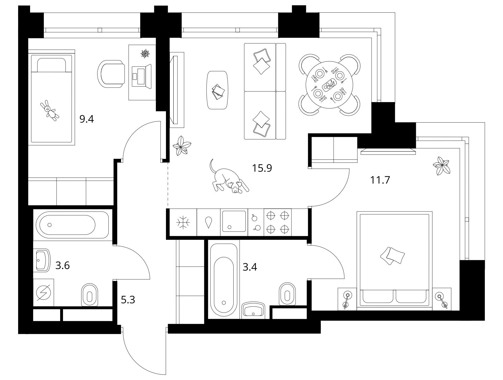 Планировка: 2-комн. квартира 49.30 м² в новостройке Строгино 360
