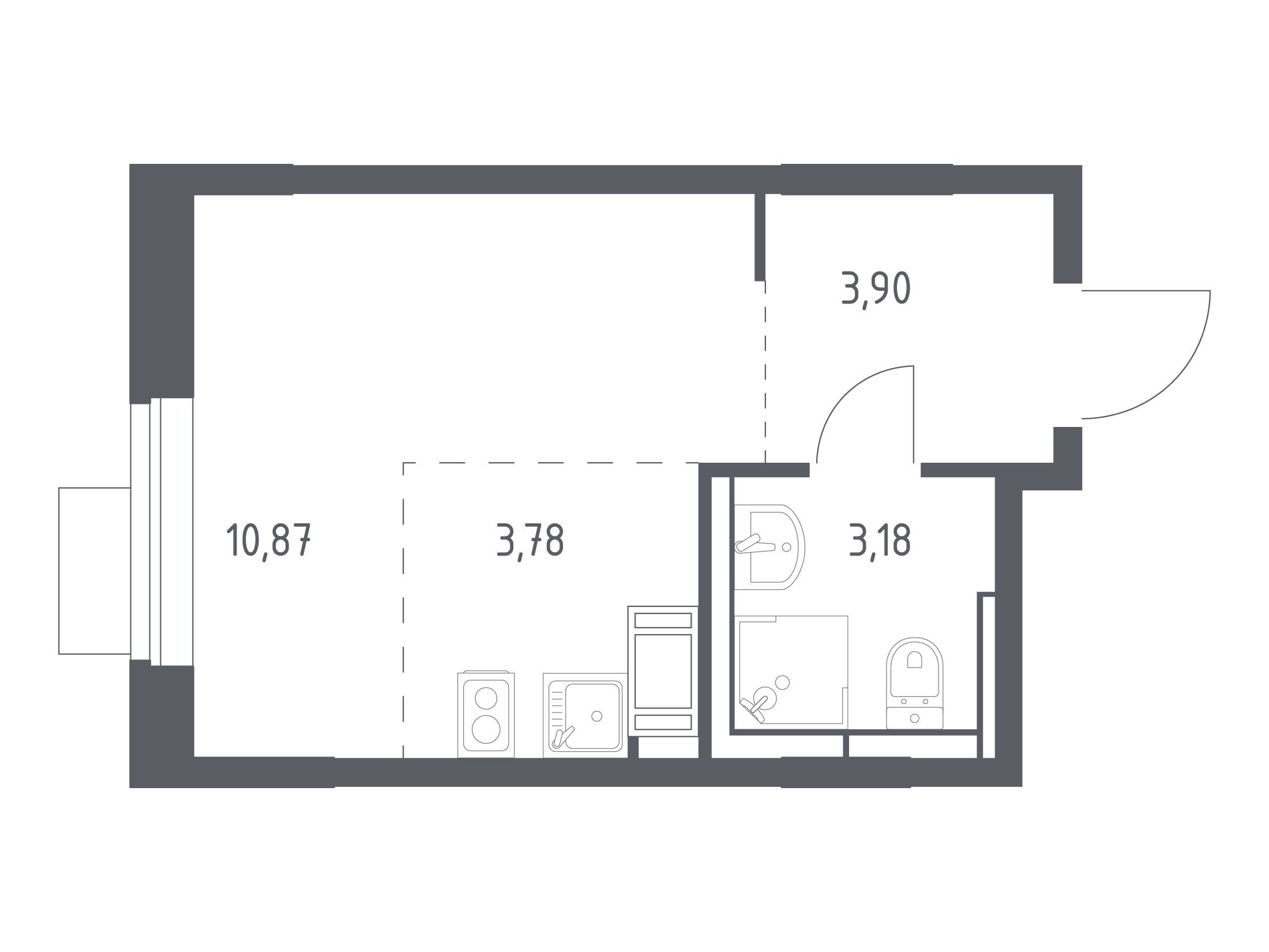 Планировка: Студия 21.73 м² в новостройке Пятницкие Луга