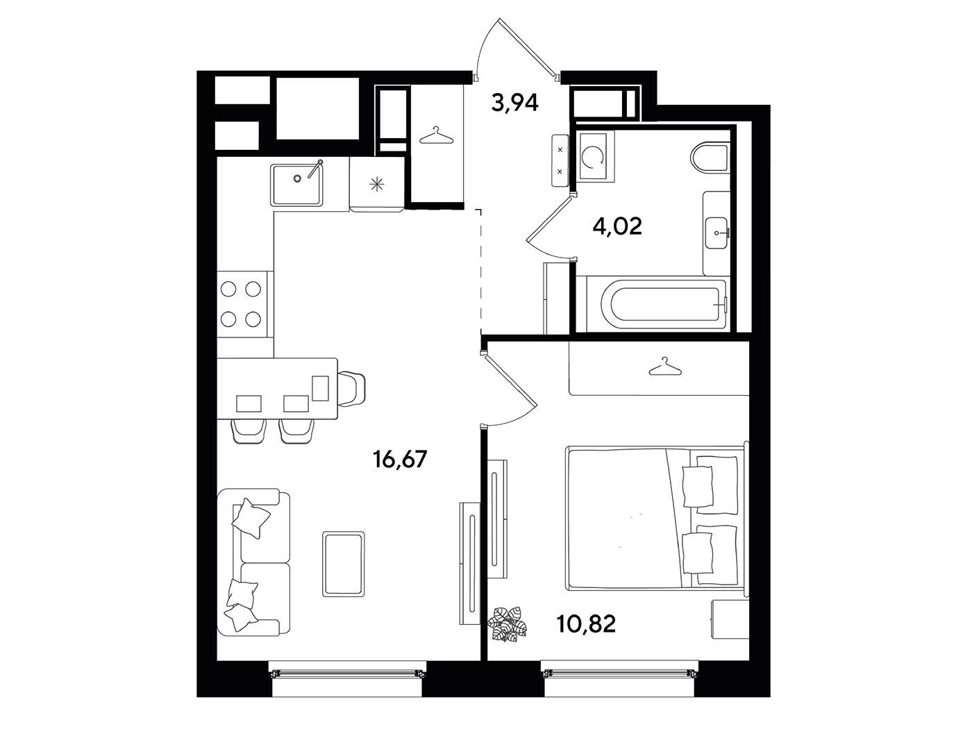 Планировка: 1-комн. квартира 35.45 м² в новостройке Догма Юкки 2