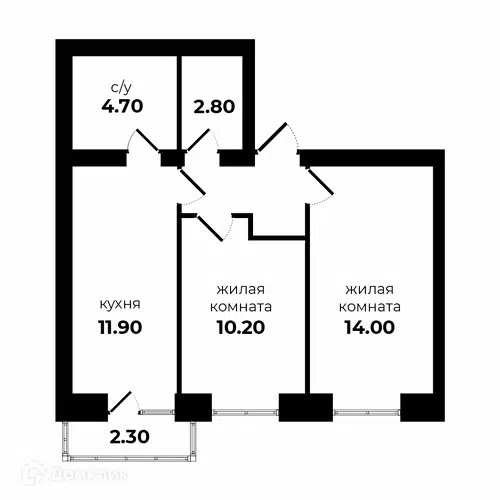 Планировка: 1-комн. квартира 40.80 м² в новостройке По ул. Антона Чехова