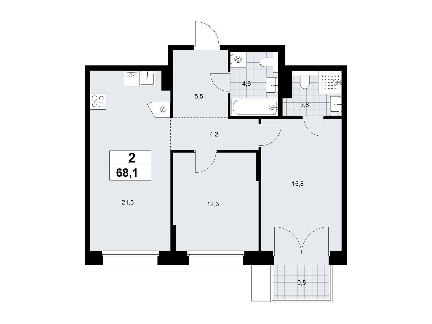 Планировка: 2-комн. квартира 68.10 м² в новостройке Хольм