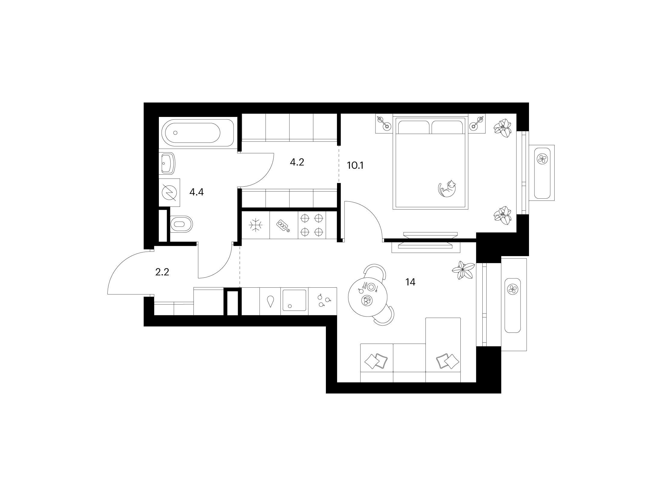 Планировка: 1-комн. квартира 34.90 м² в новостройке Середневский лес