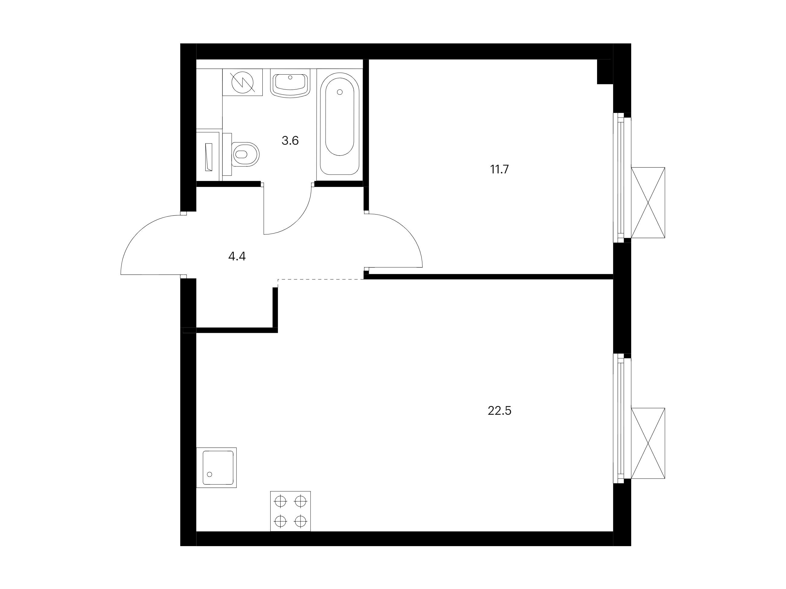 Планировка: 1-комн. квартира 42.20 м² в новостройке Сигнальный 16