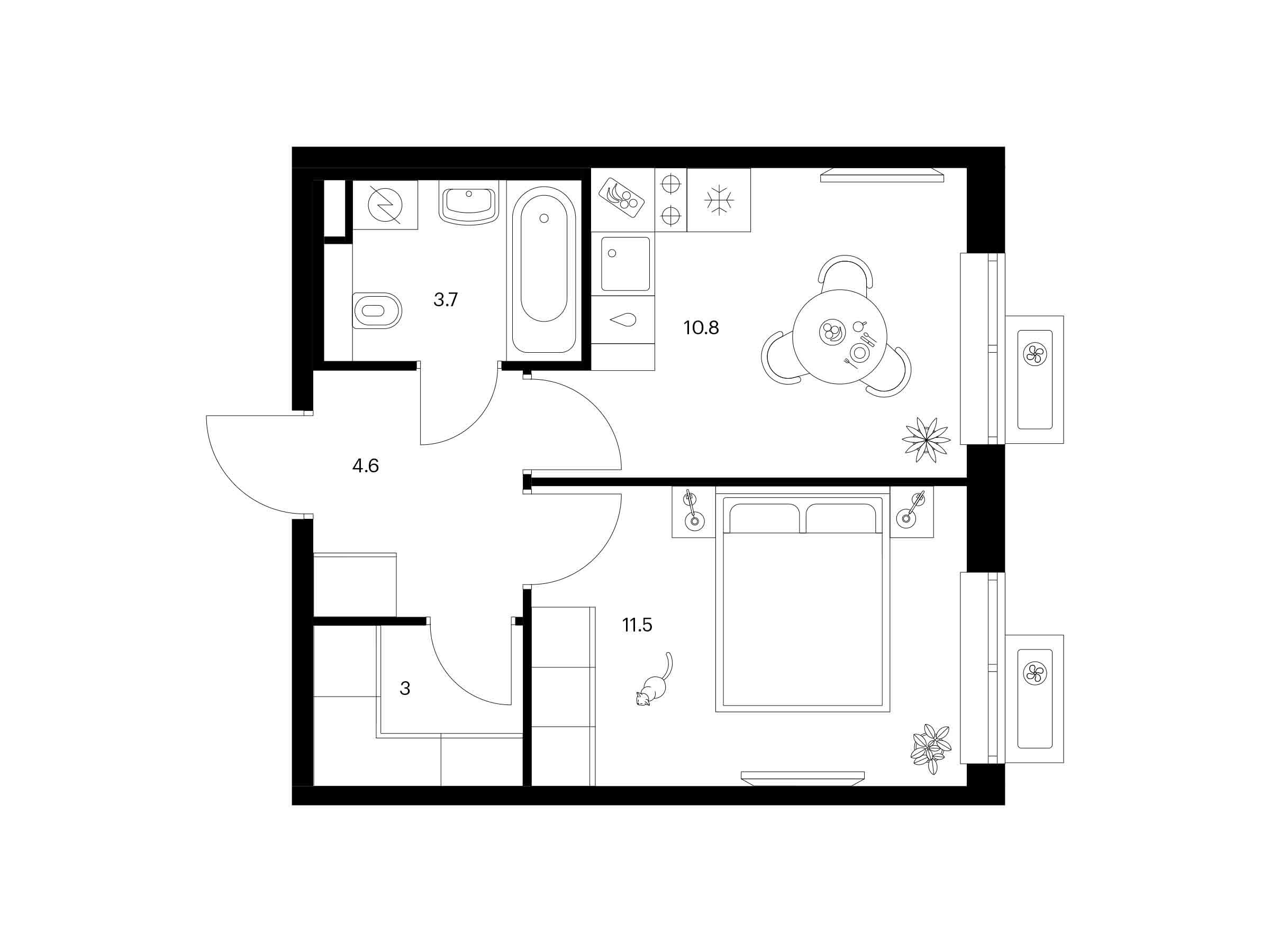 Планировка: 1-комн. квартира 33.60 м² в новостройке Люблинский парк