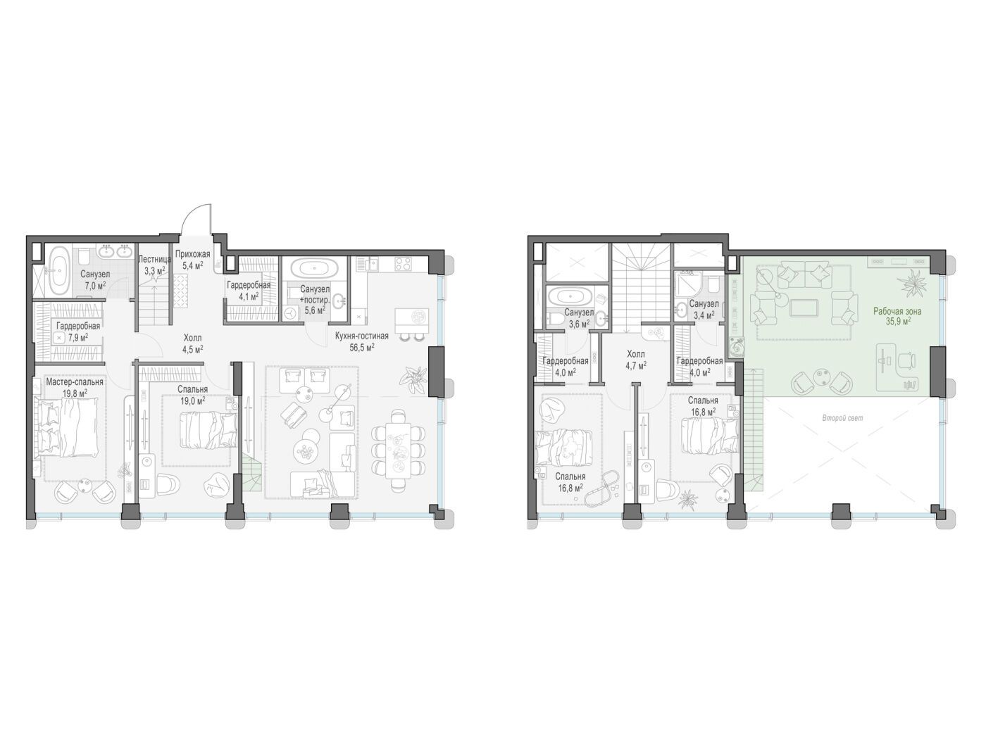 Планировка: 4-комн. квартира 186.60 м² в новостройке Палашёвский 11