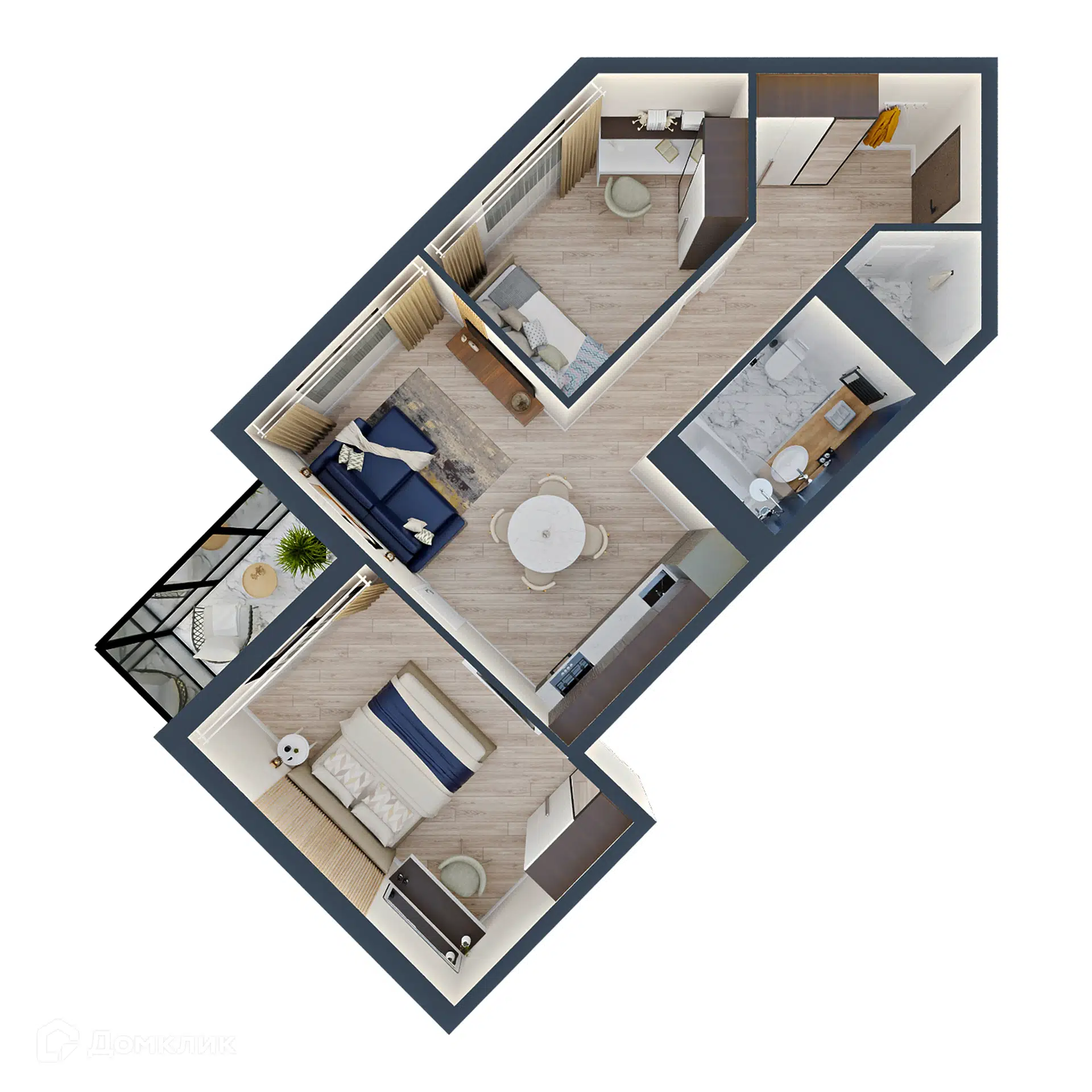 Планировка: 2-комн. квартира 57.10 м² в новостройке Трилистник