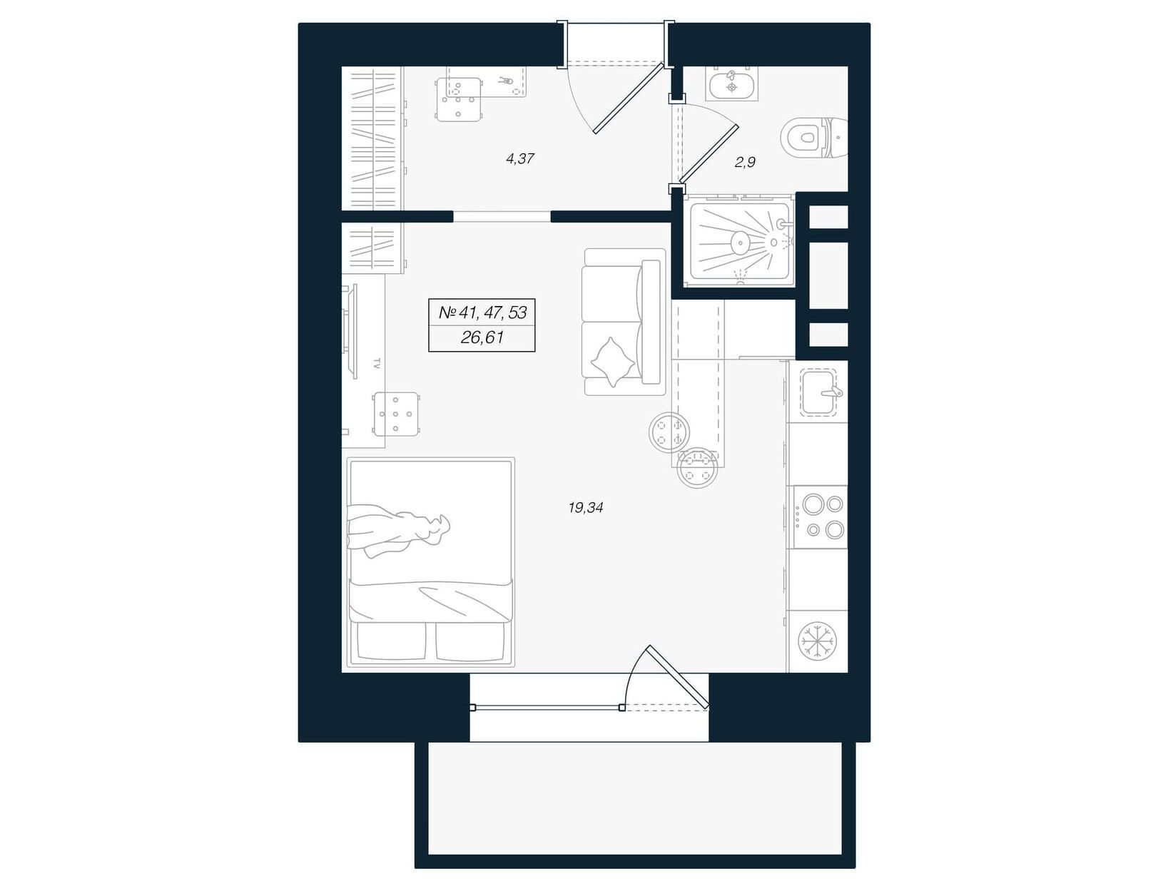 Планировка: Студия 27.88 м² в новостройке Феникс Рощино