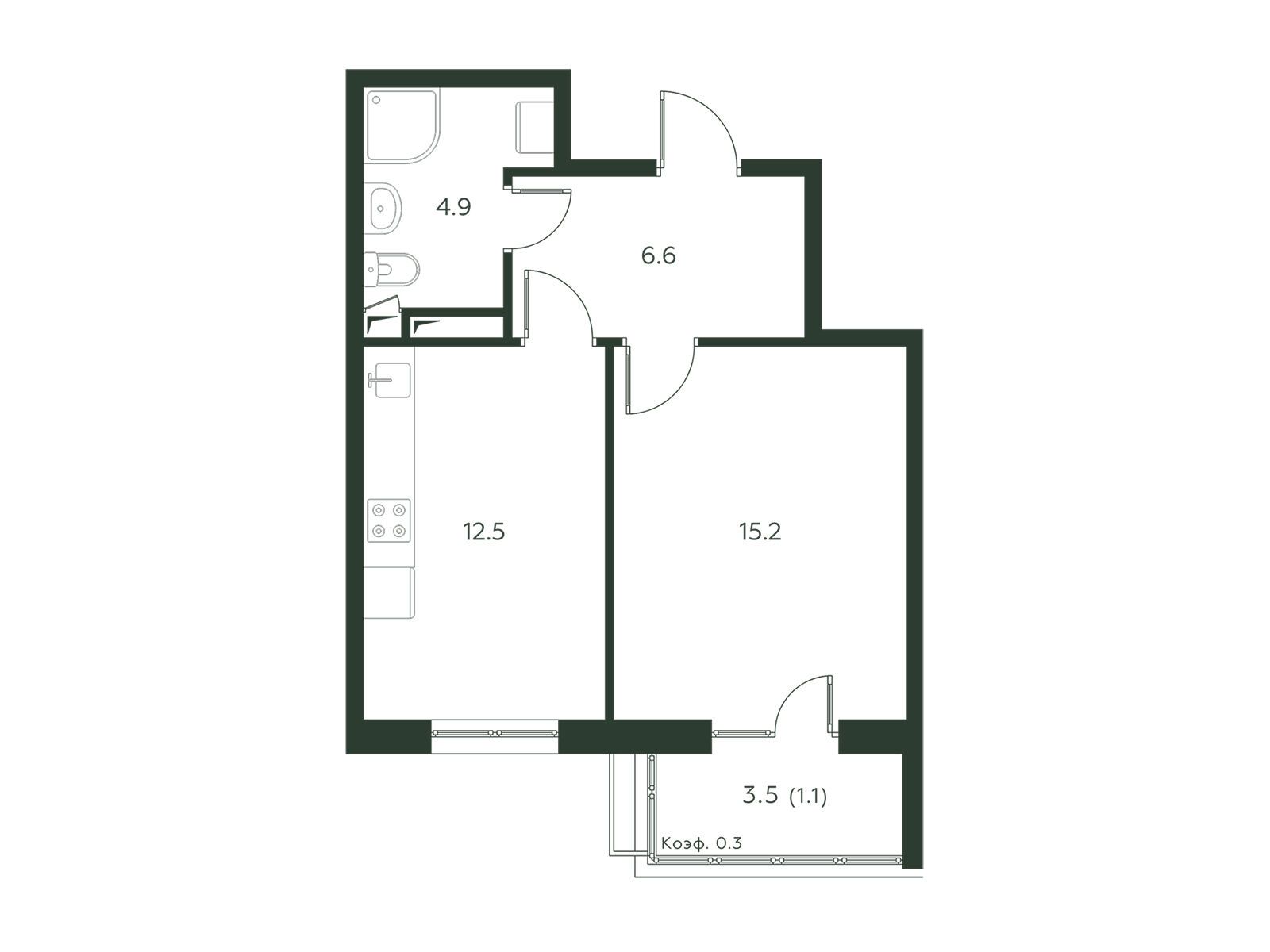 Планировка: 1-комн. квартира 40.30 м² в новостройке Павлово 3