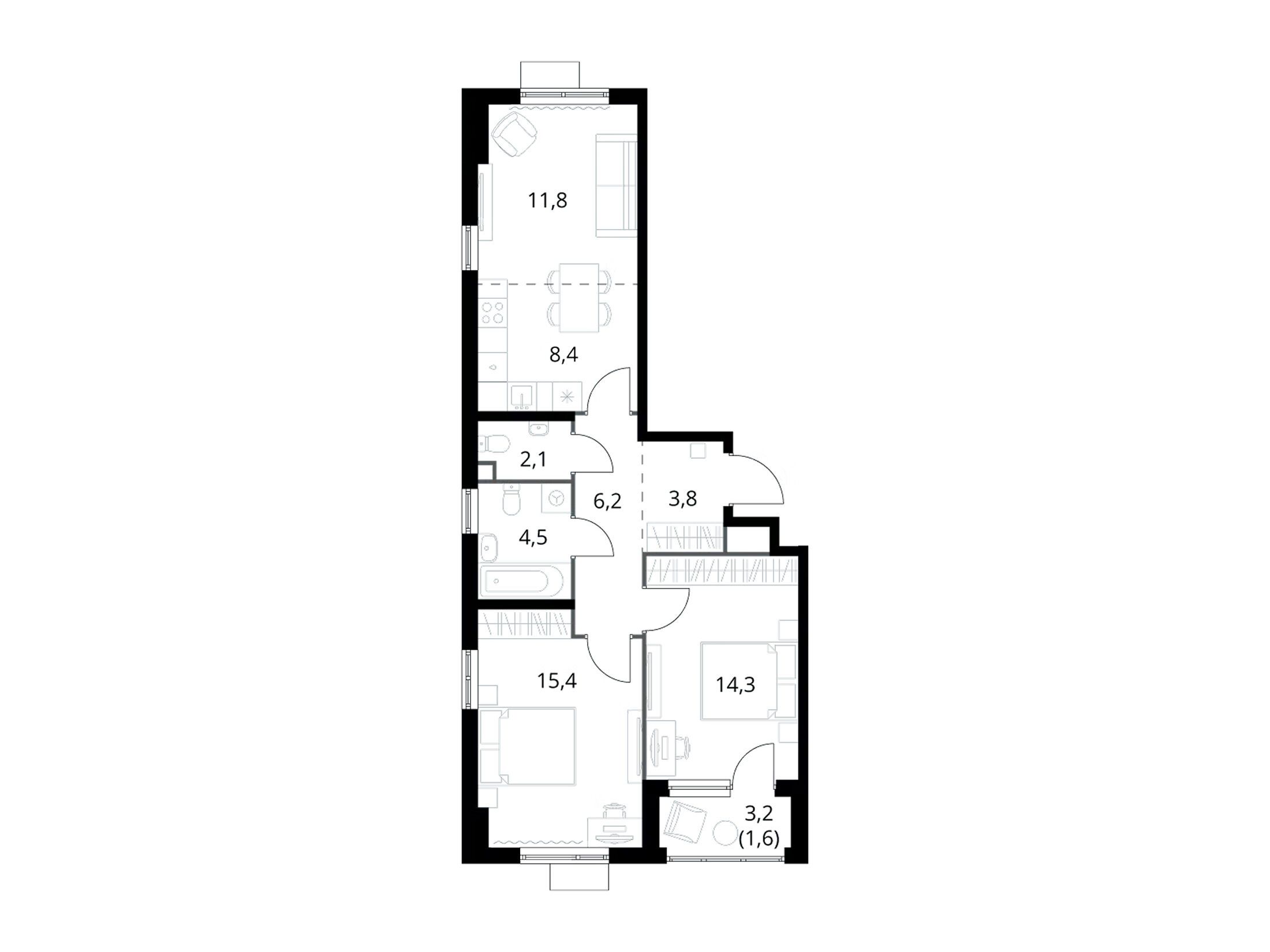 Планировка: 3-комн. квартира 68.10 м² в новостройке 1-й Химкинский