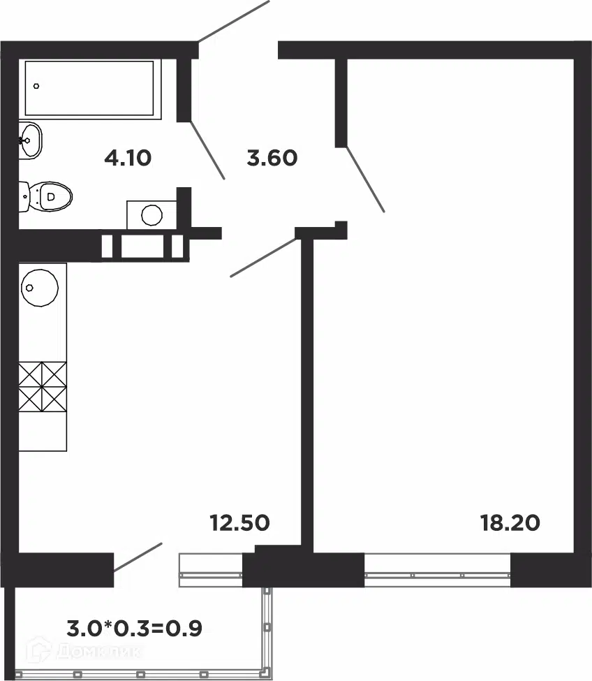 Планировка: 1-комн. квартира 39.50 м² в новостройке Красная площадь