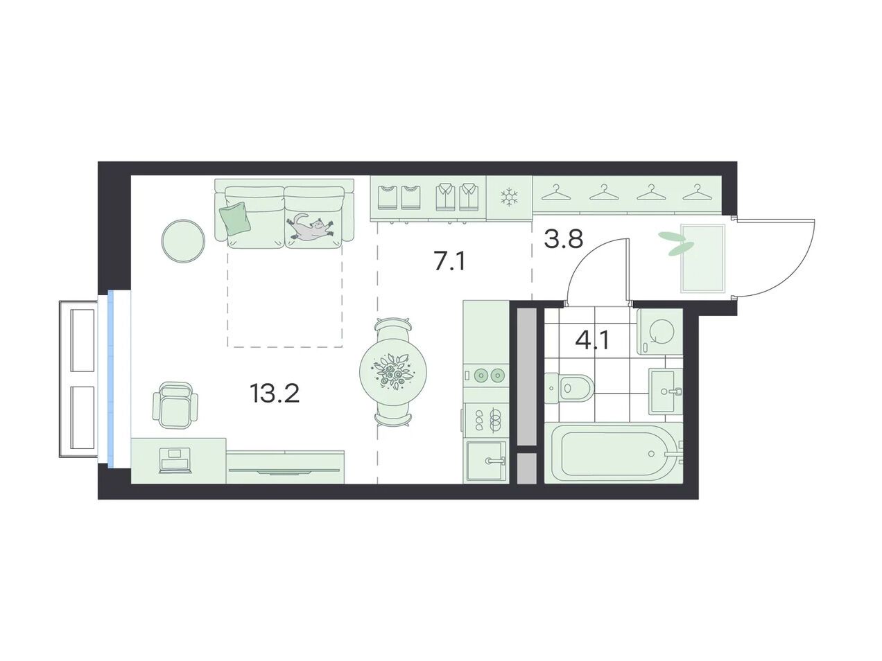 Планировка: Студия 28.20 м² в новостройке Джи Три Михалевич