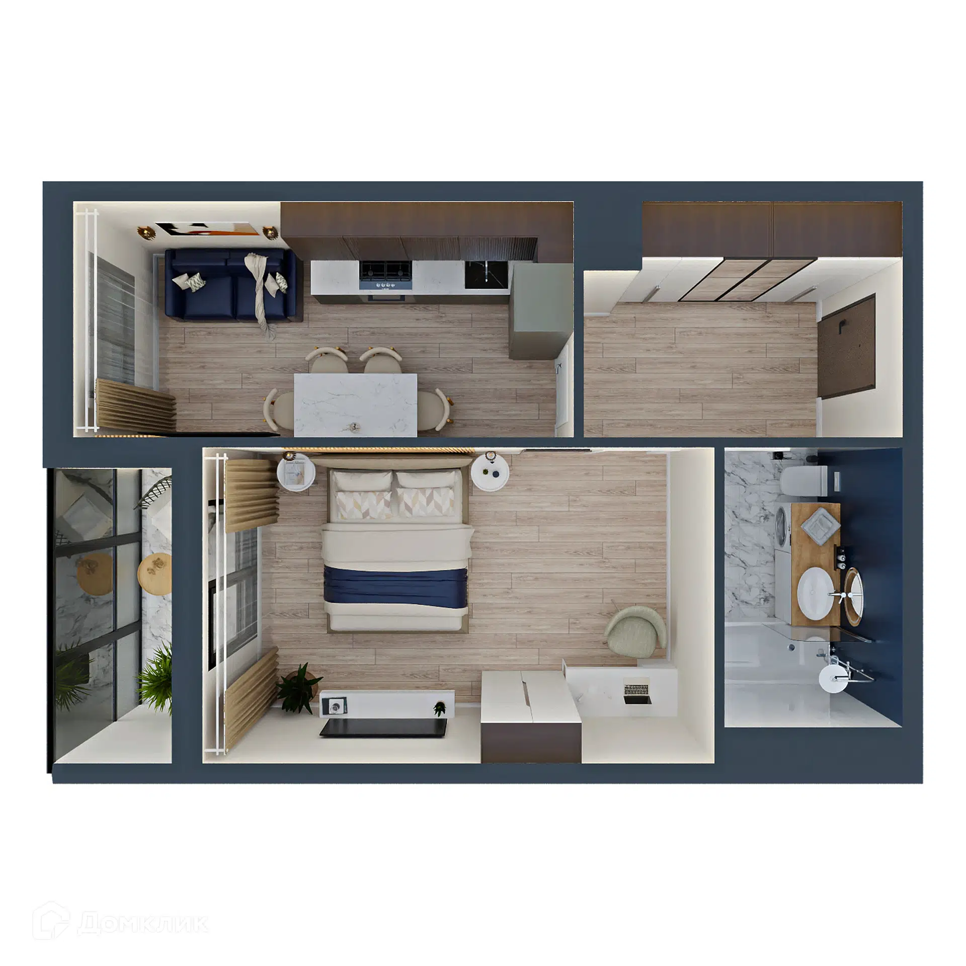 Планировка: 1-комн. квартира 39.25 м² в новостройке Трилистник