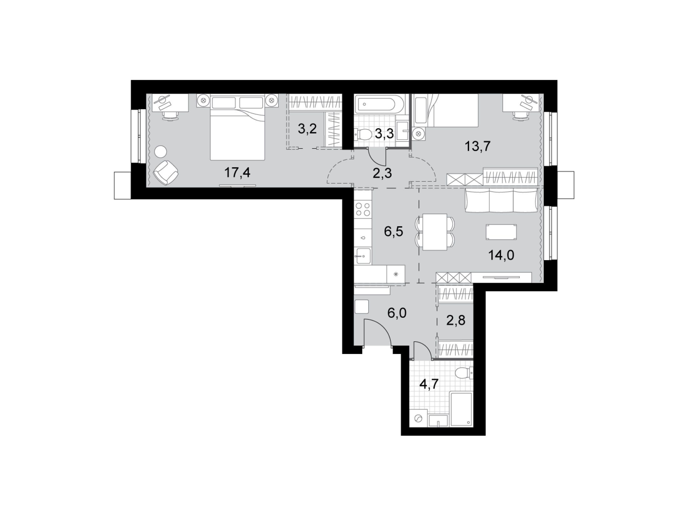 Планировка: 3-комн. квартира 73.90 м² в новостройке ЖК Дубровицы клаб