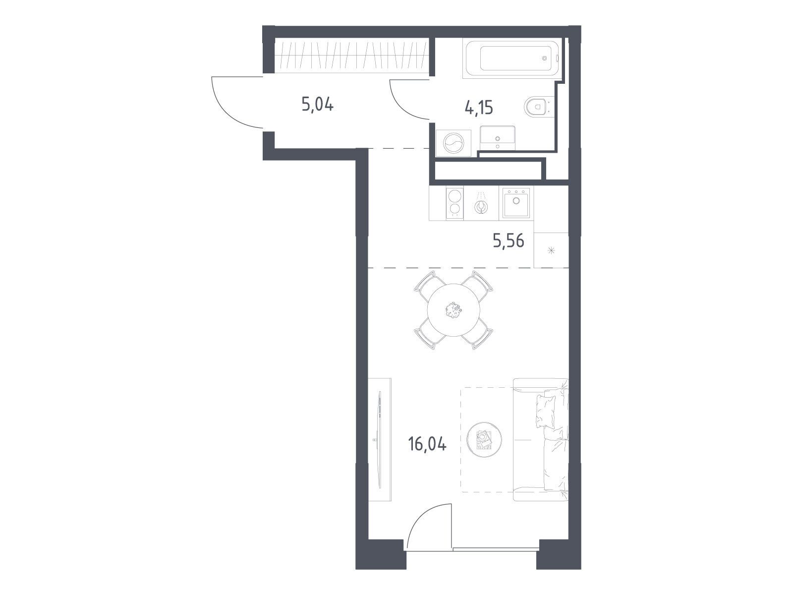 Планировка: 1-комн. квартира 30.79 м² в новостройке ЖК Квартал на воде