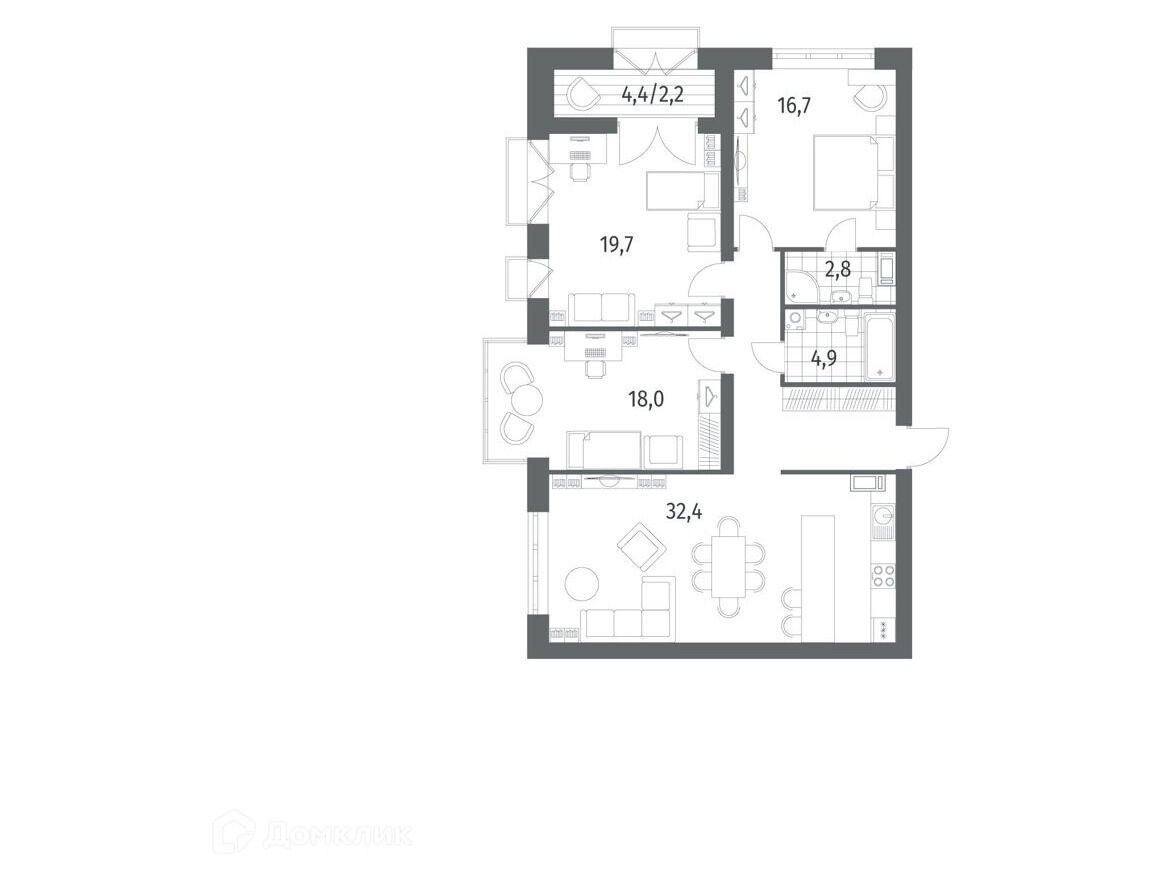 Планировка: 3-комн. квартира 115.60 м² в новостройке Наука
