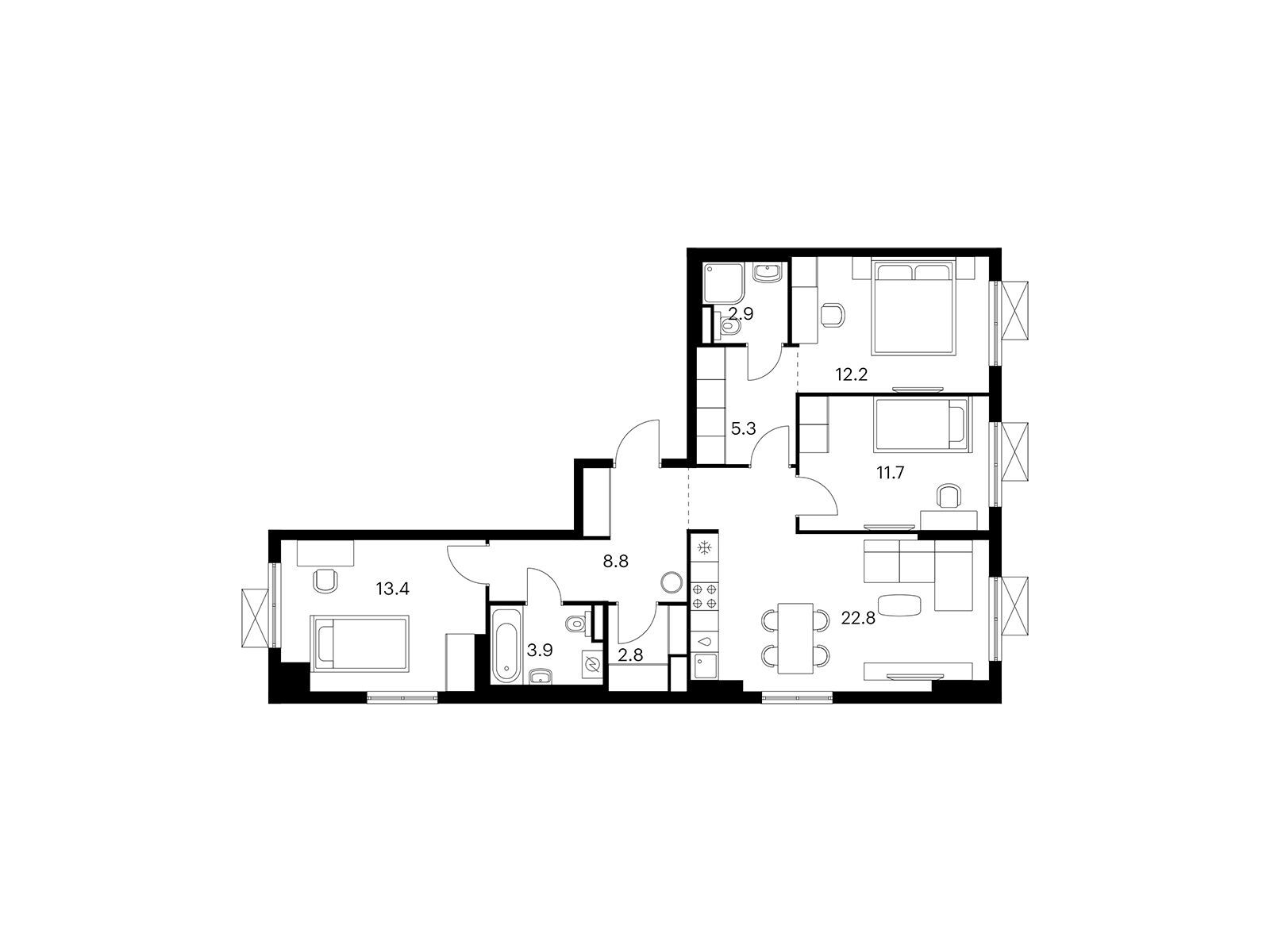 Планировка: 3-комн. квартира 83.80 м² в новостройке ЖК Волжский парк