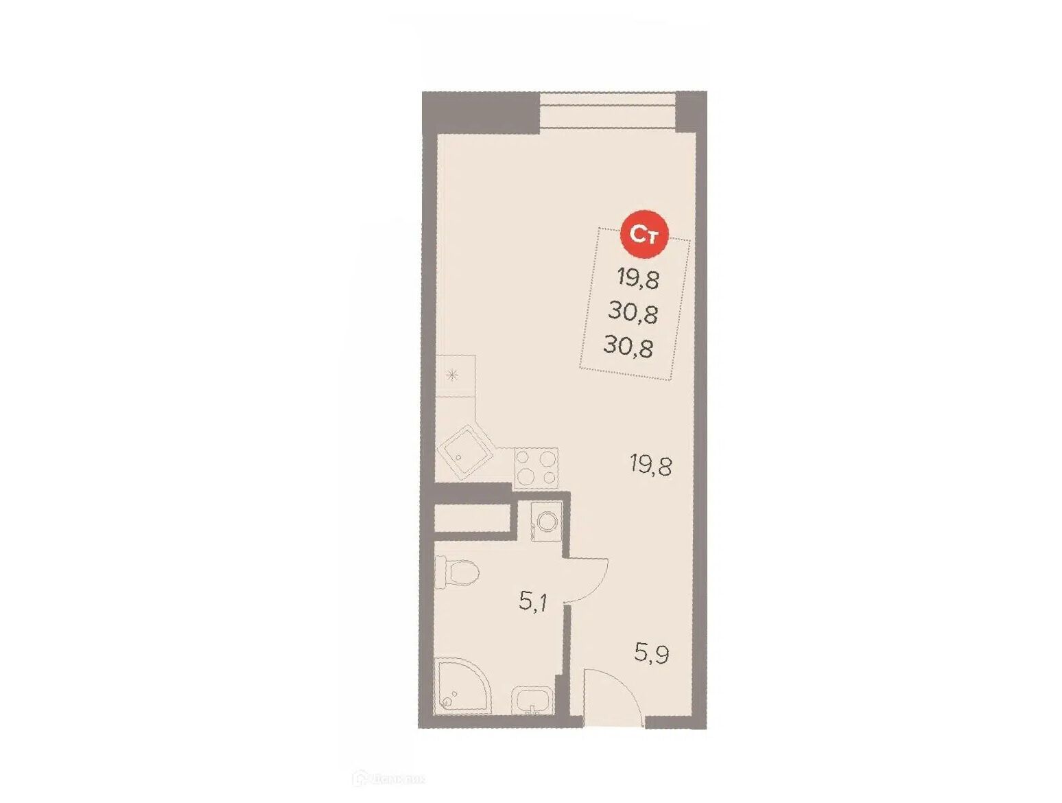 Планировка: Студия 31.20 м² в новостройке Отлично