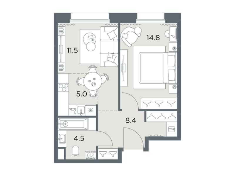 Планировка: 2-комн. квартира 44.20 м² в новостройке Станиславский
