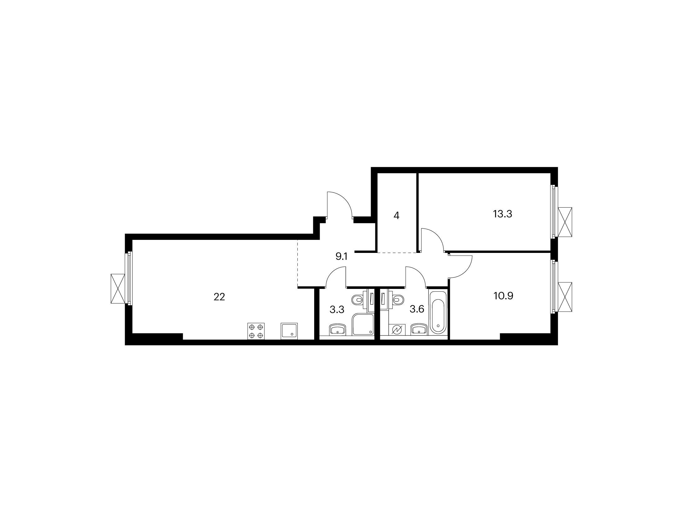 Планировка: 2-комн. квартира 65.70 м² в новостройке ЖК Сигнальный 16