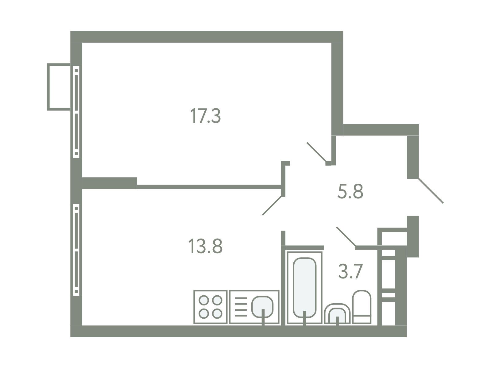 Планировка: 1-комн. квартира 39.60 м² в новостройке Ново-Молоково