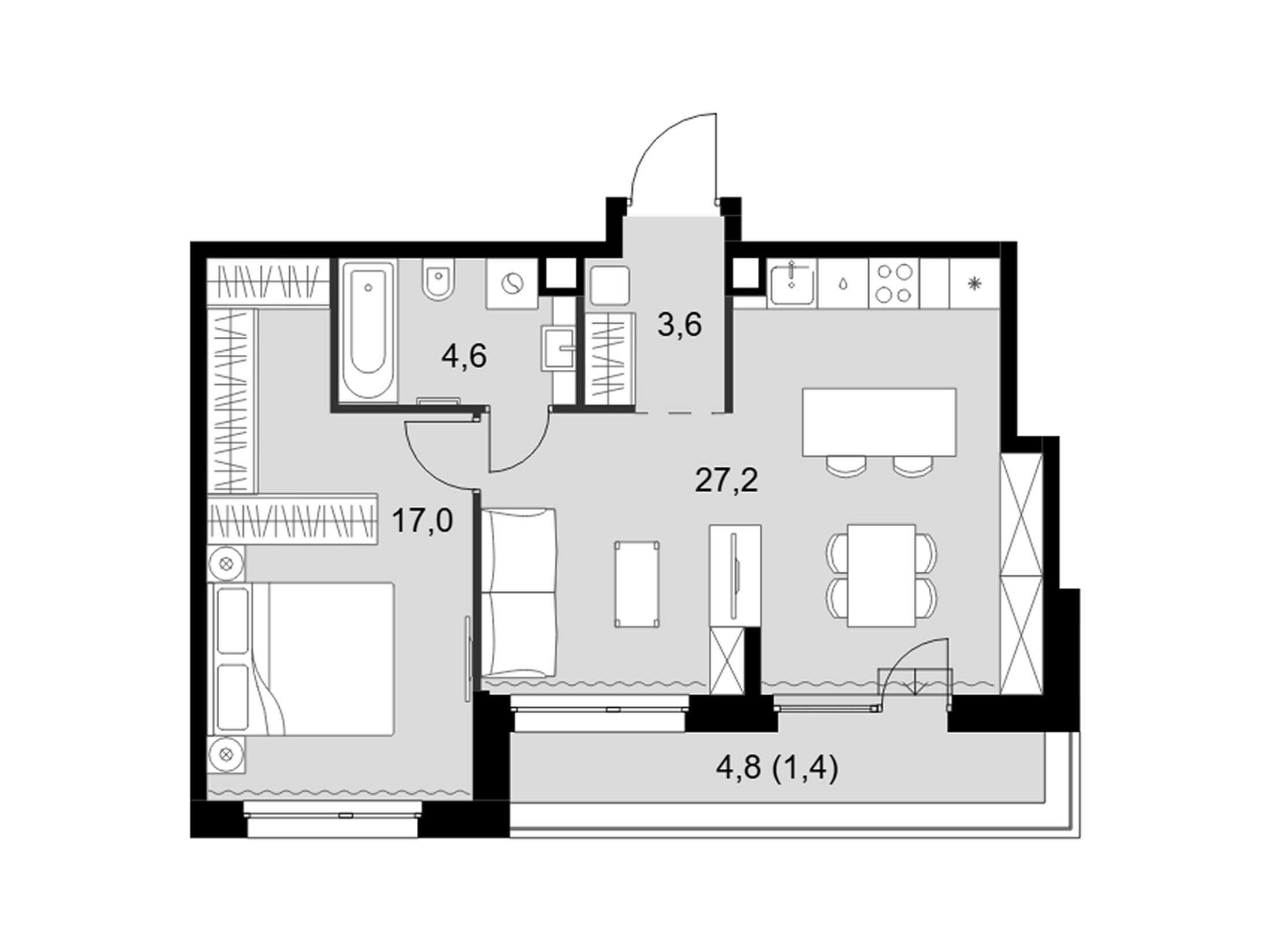 Планировка: 2-комн. квартира 53.80 м² в новостройке Симоновский вал