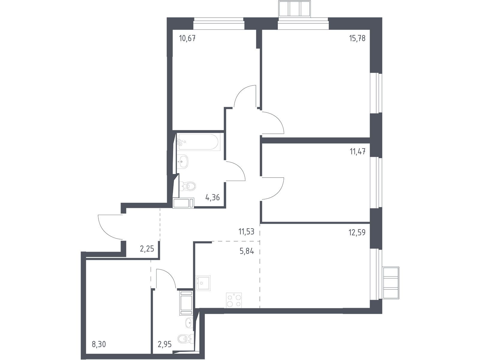Планировка: 3-комн. квартира 85.80 м² в новостройке Алхимово
