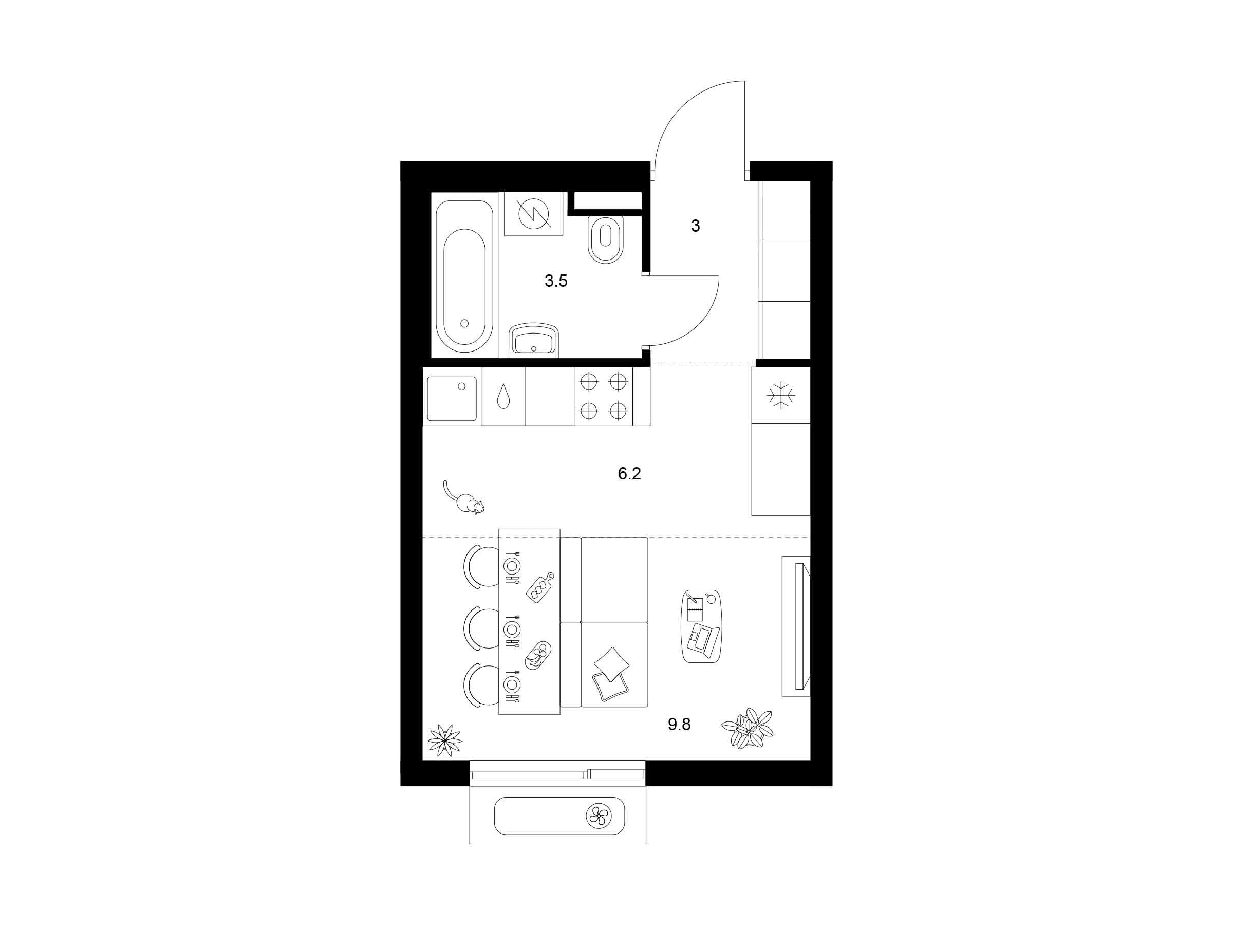 Планировка: Студия 22.50 м² в новостройке Саларьево парк