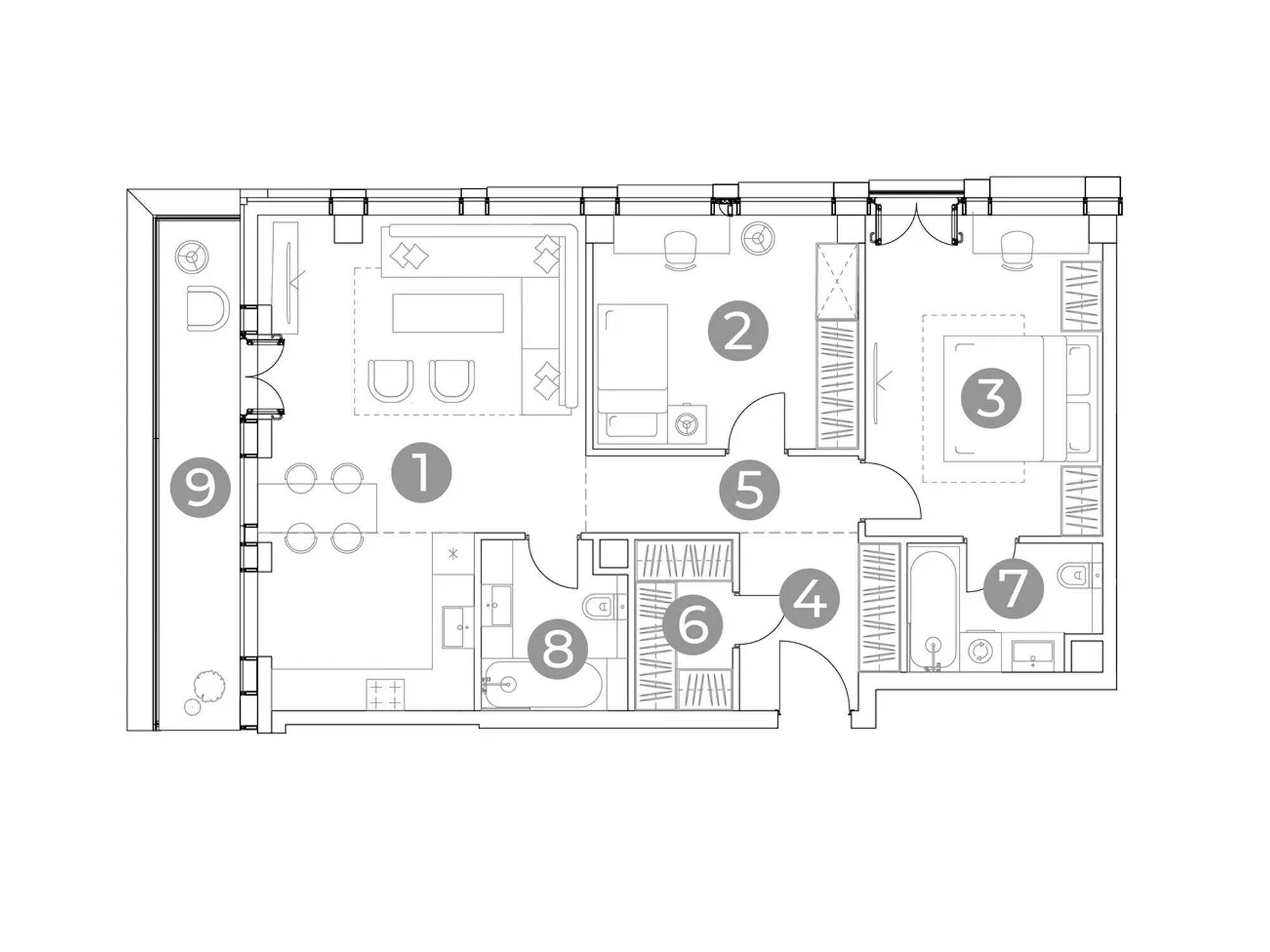Планировка: 3-комн. квартира 88.00 м² в новостройке Эмоушн