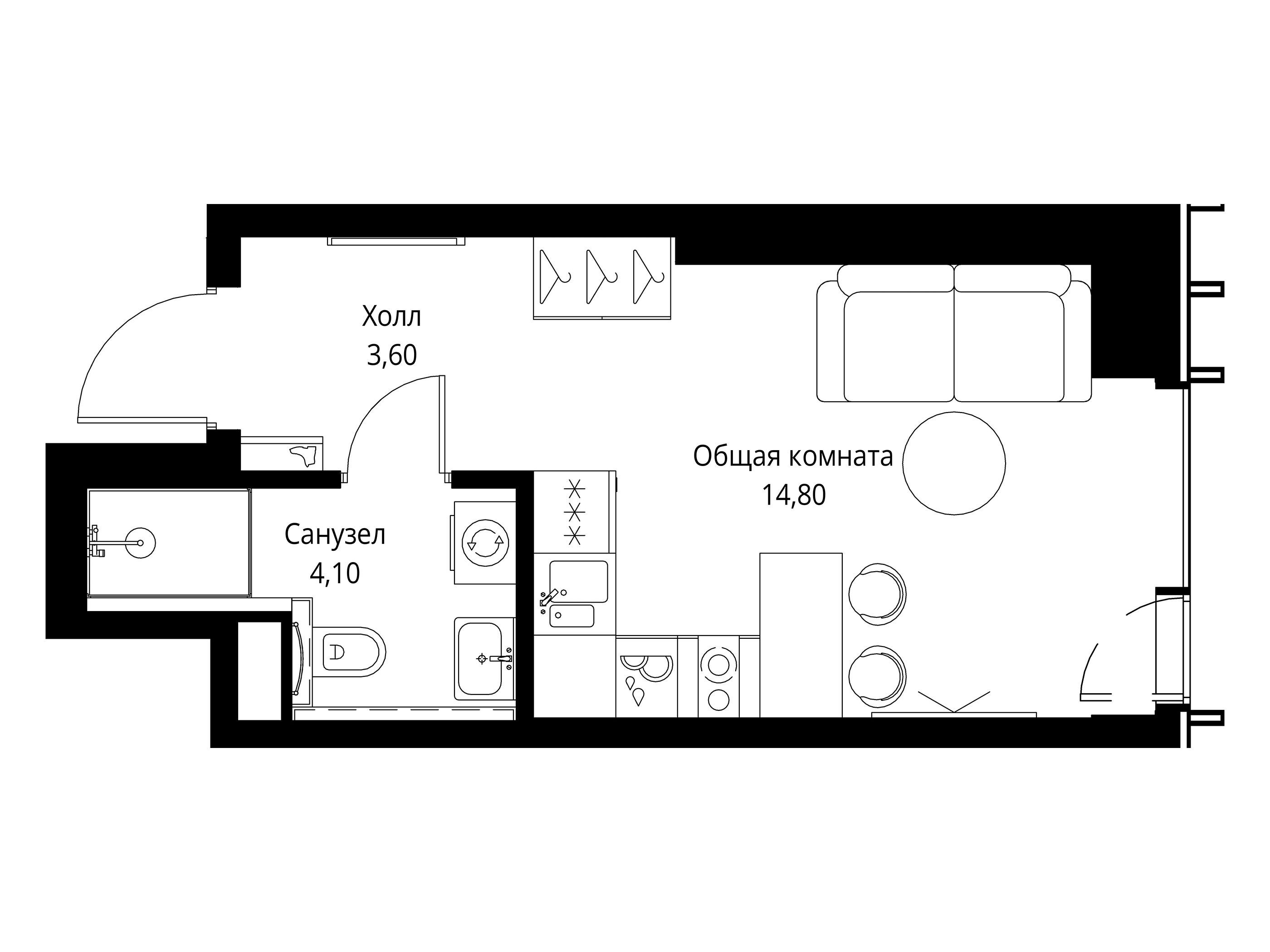 Планировка: Студия 22.50 м² в новостройке Веер