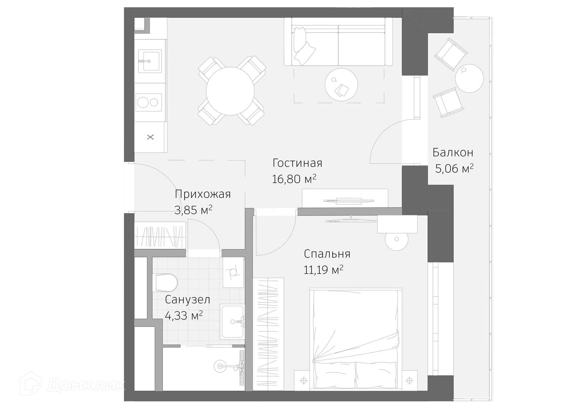 Планировка: 2-комн. квартира 41.23 м² в новостройке Реликт