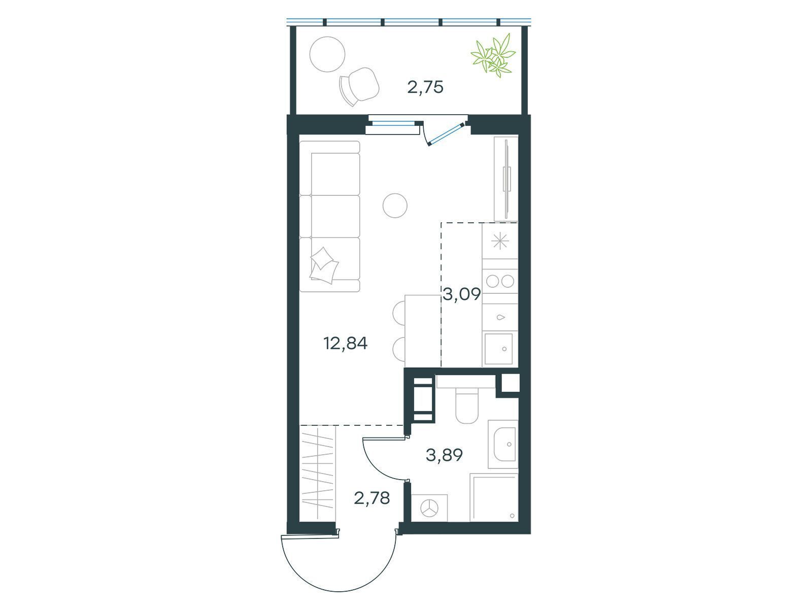 Планировка: Студия 24.90 м² в новостройке Левел Мечникова