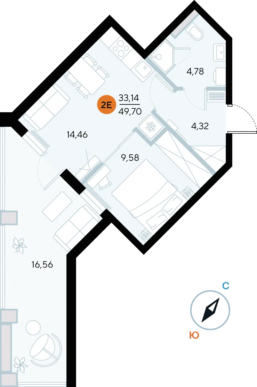 Планировка: Студия 49.70 м² в новостройке ЖК Альба дель Маре