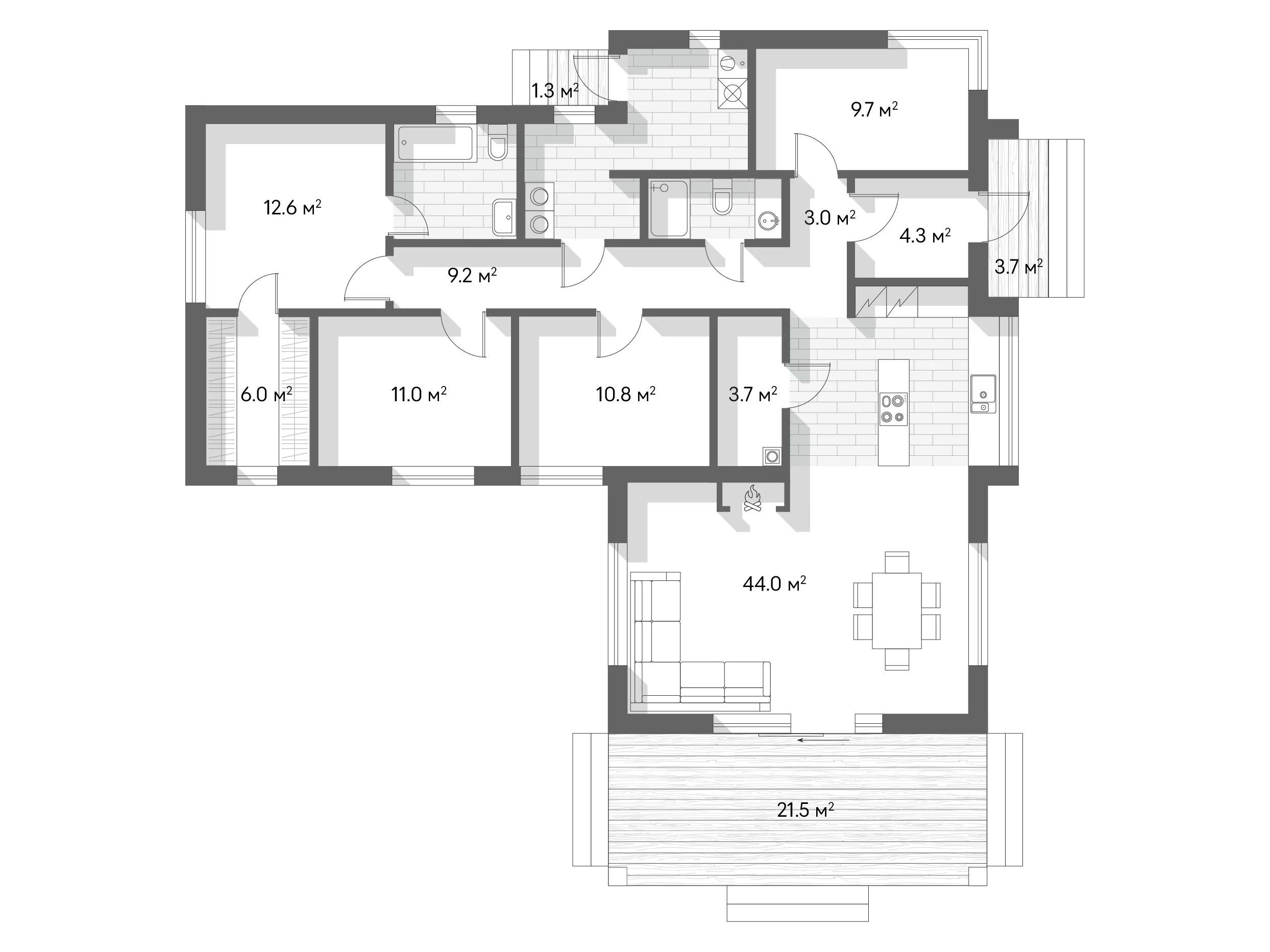 Планировка: 4-комн. квартира 159.00 м² в новостройке Прилесный стиль