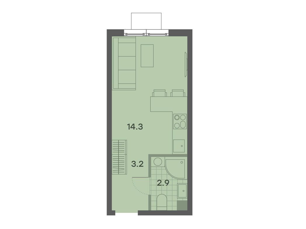Планировка: Студия 20.40 м² в новостройке Парксайд