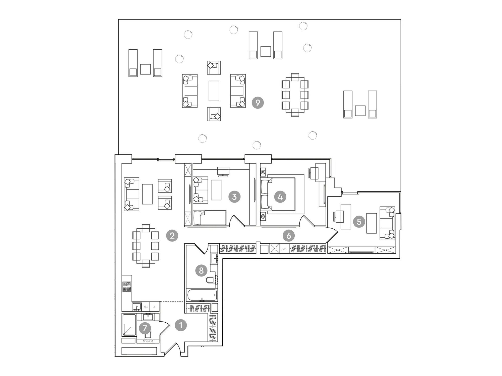 Планировка: 3-комн. квартира 255.50 м² в новостройке ЖК Рэд7