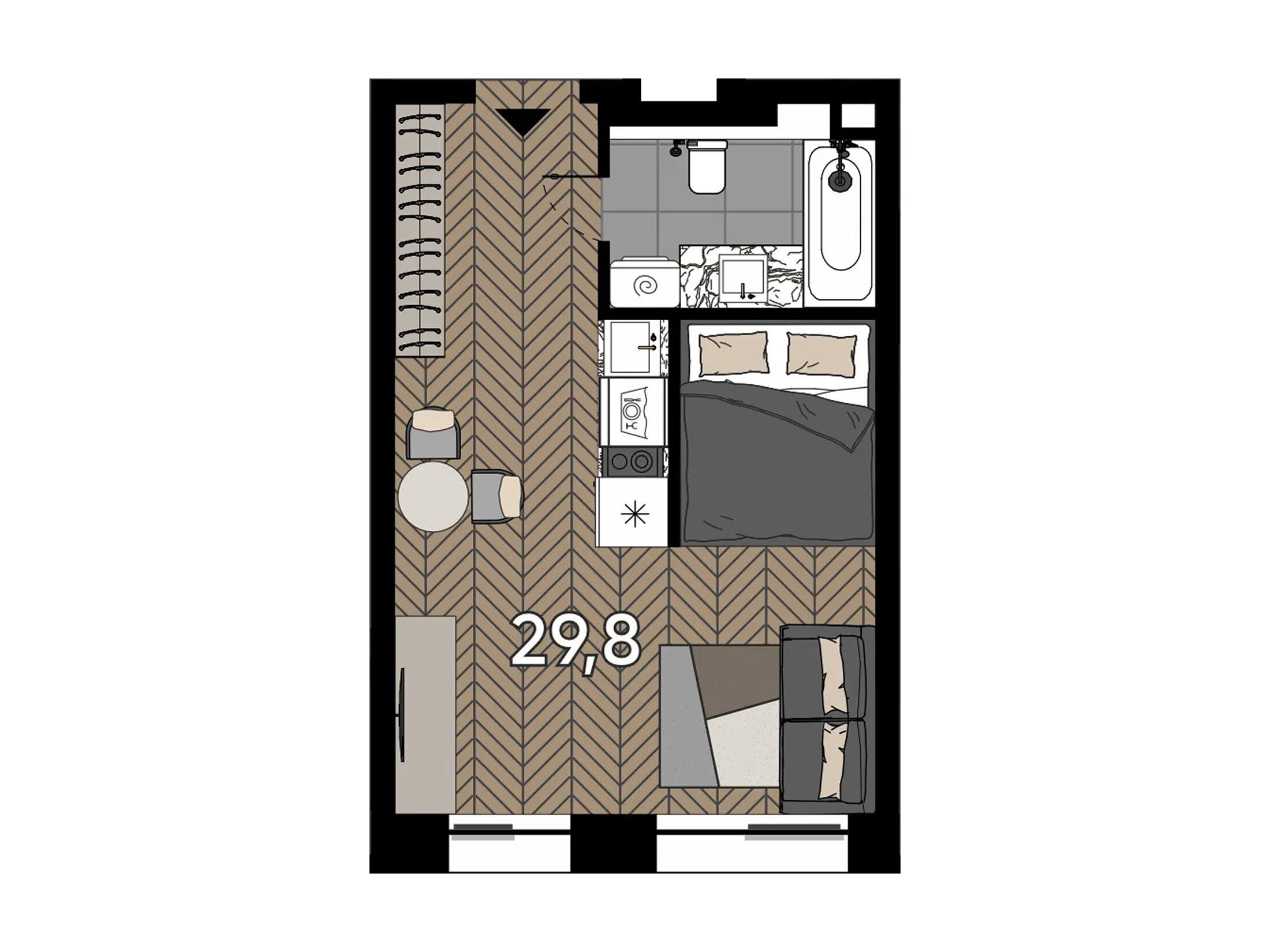 Планировка: Студия 29.80 м² в новостройке Зорге 9