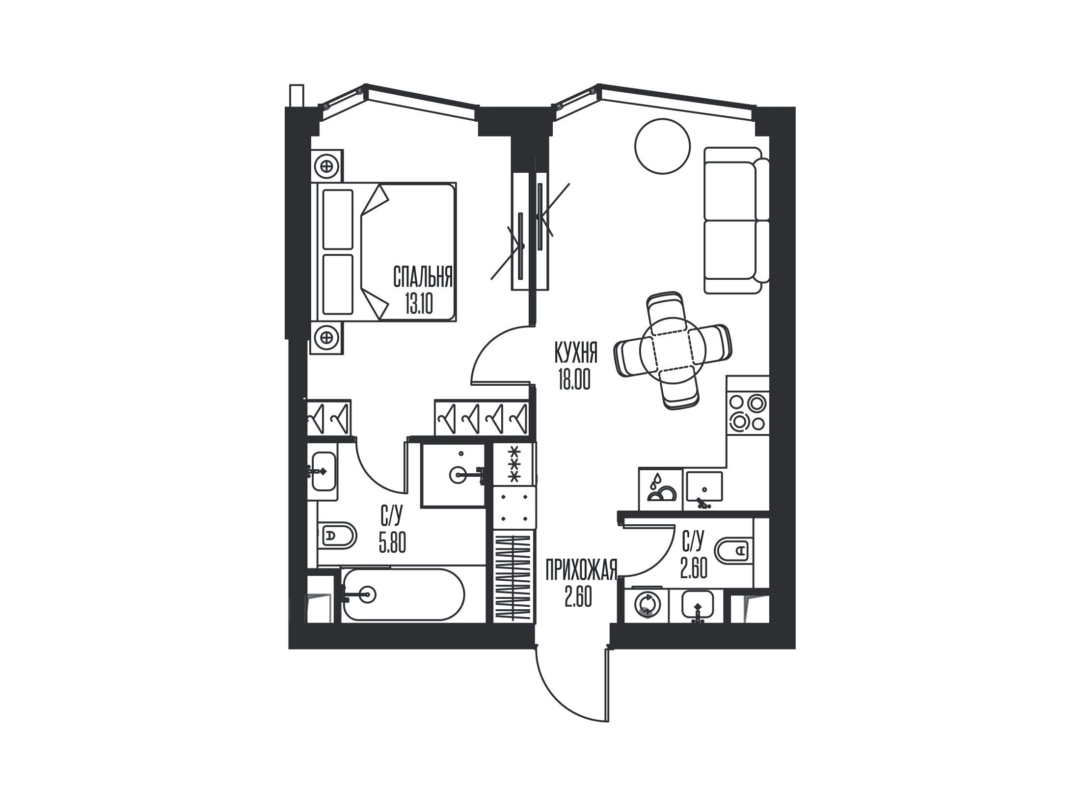 Планировка: 1-комн. квартира 42.10 м² в новостройке Айс Тауэрс