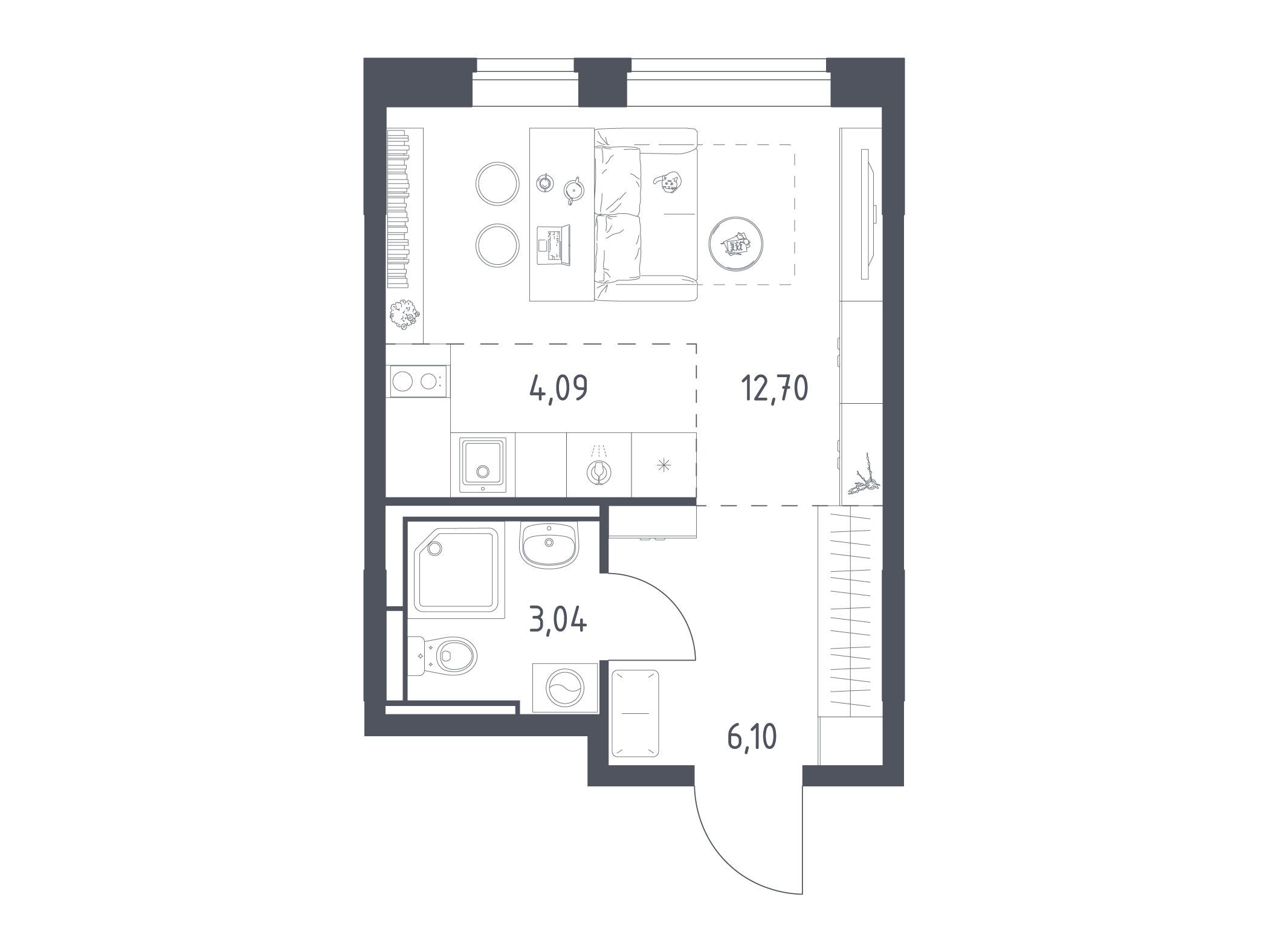 Планировка: Студия 25.93 м² в новостройке Богдановский Лес